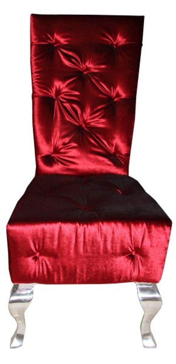 Hochlehner - Designer Silber Bordeaux Stuhl Padrino Barock Casa Esszimmer Qualität / Stuhl Hochlehnstuhl Luxus Esszimmerstuhl -