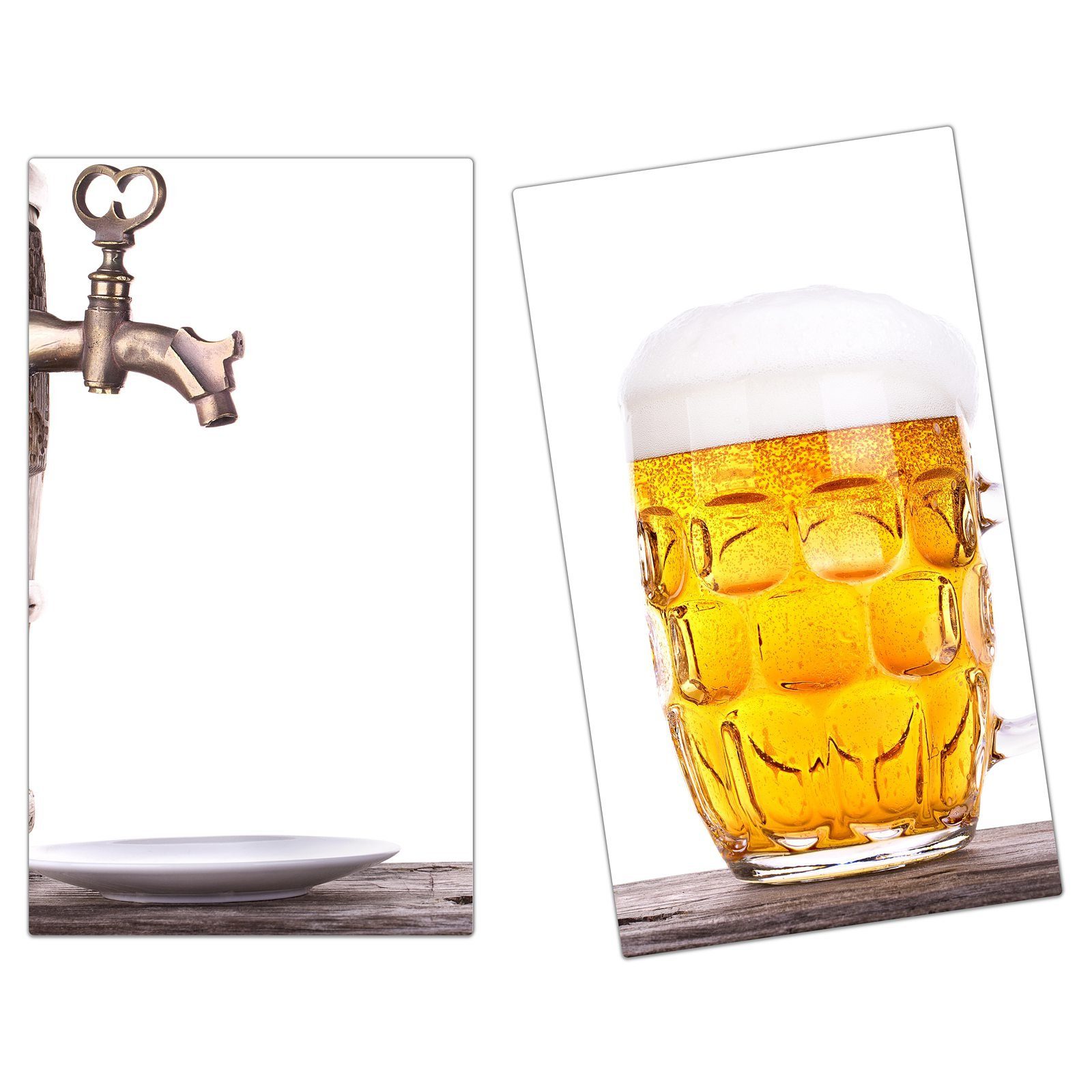 Primedeco Herd-Abdeckplatte Herdabdeckplatte Spritzschutz Glas, (2 Bierglas Glas tlg) aus Fass, neben