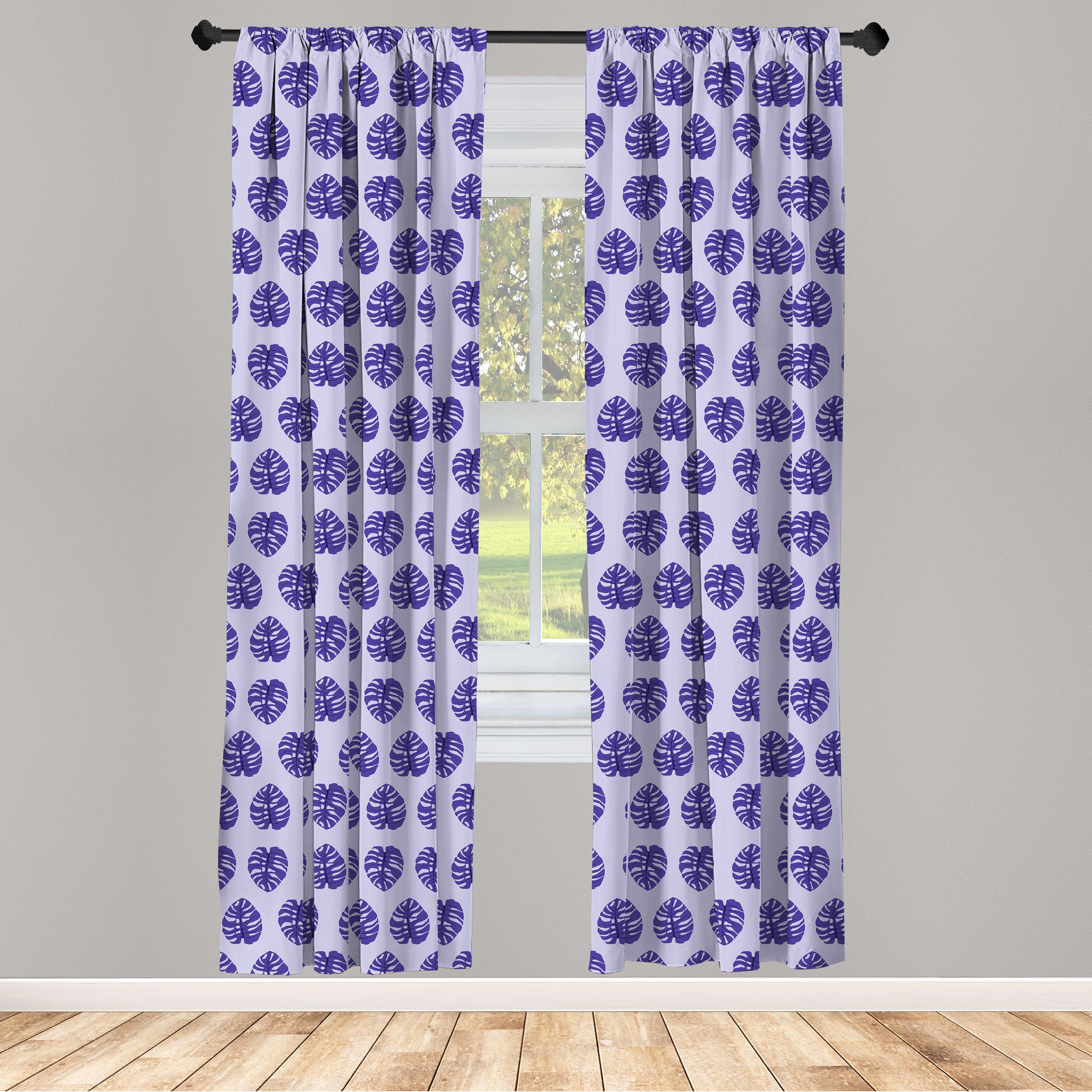 Gardine Vorhang für Wohnzimmer Schlafzimmer Dekor, Abakuhaus, Microfaser, Blau Exotische Monstera Leaves Bilder