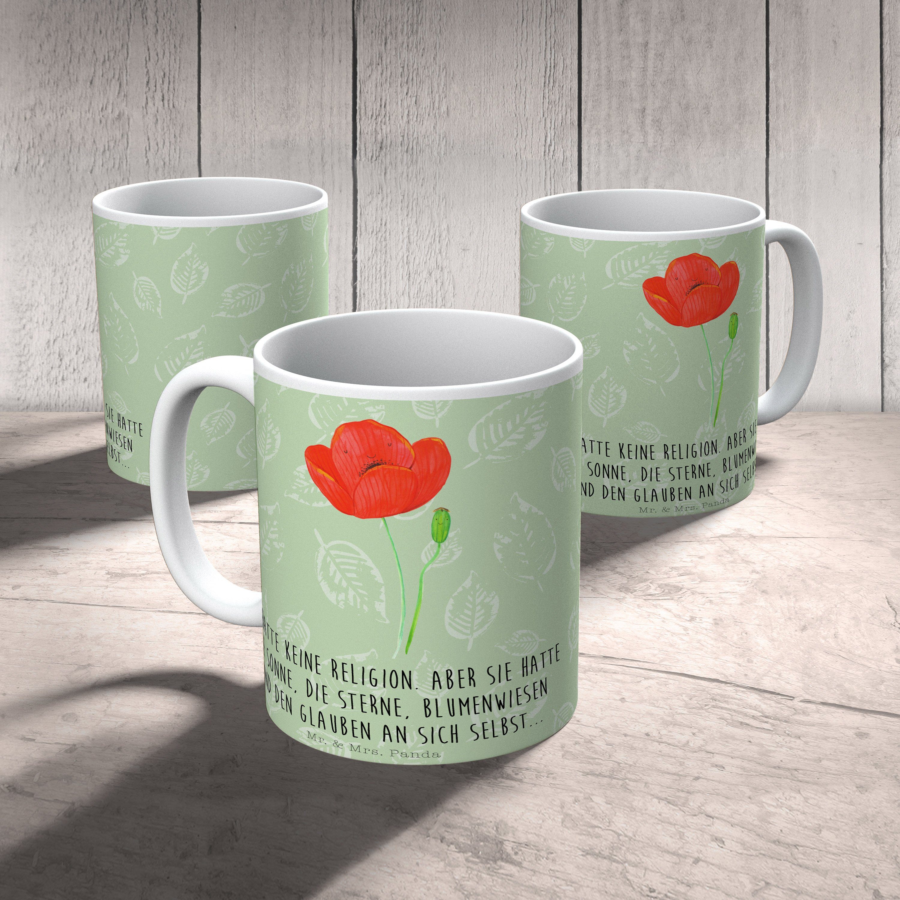Mr. & Mrs. Panda Tasse Blu, Blattgrün Kaffeebecher, Garten, Pflanzen, Geschenk, - Mohnblume - Keramik