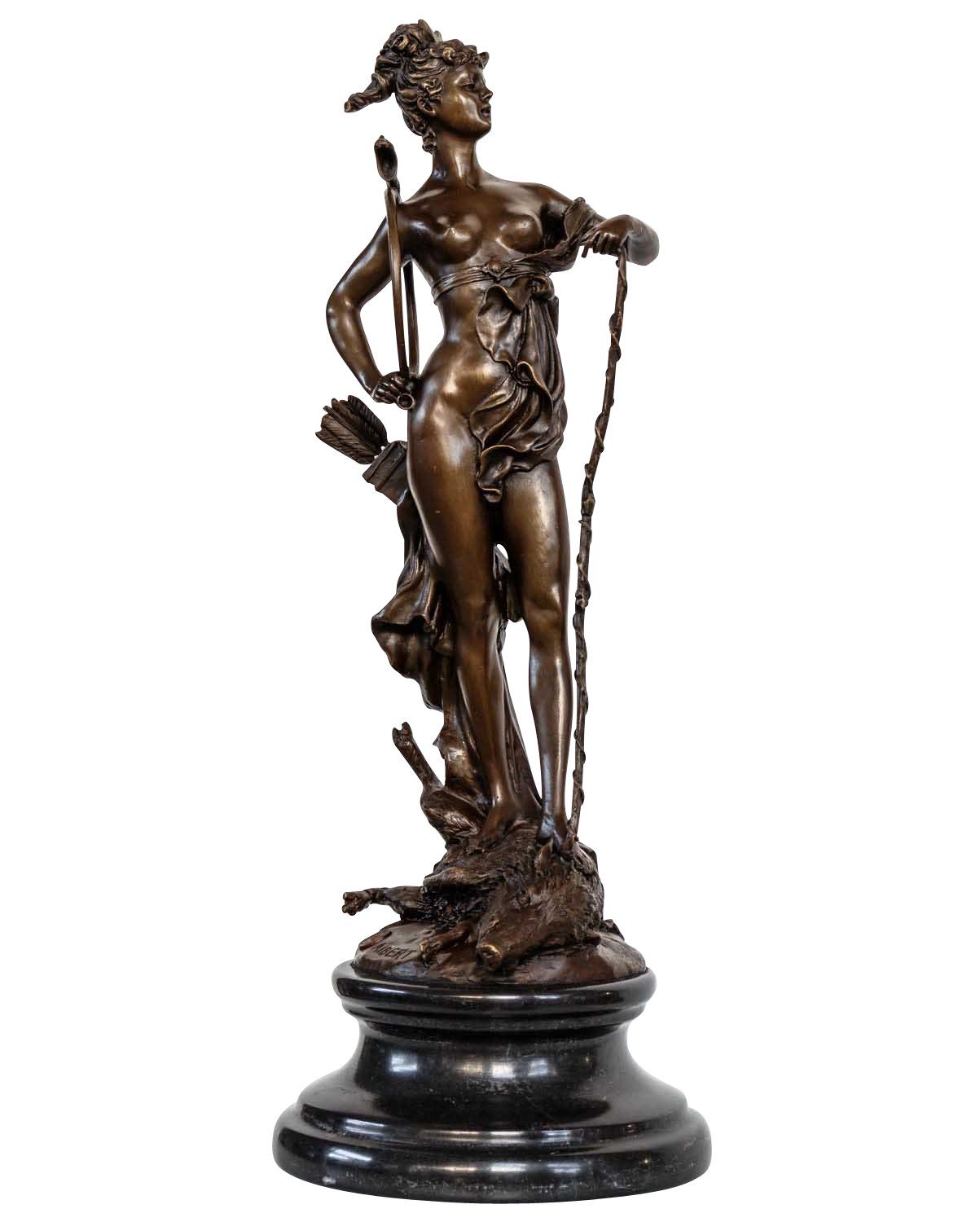 Aubaho Skulptur Bronzeskulptur Diana Jagd Bogen Wildschwein Antik-Stil ...