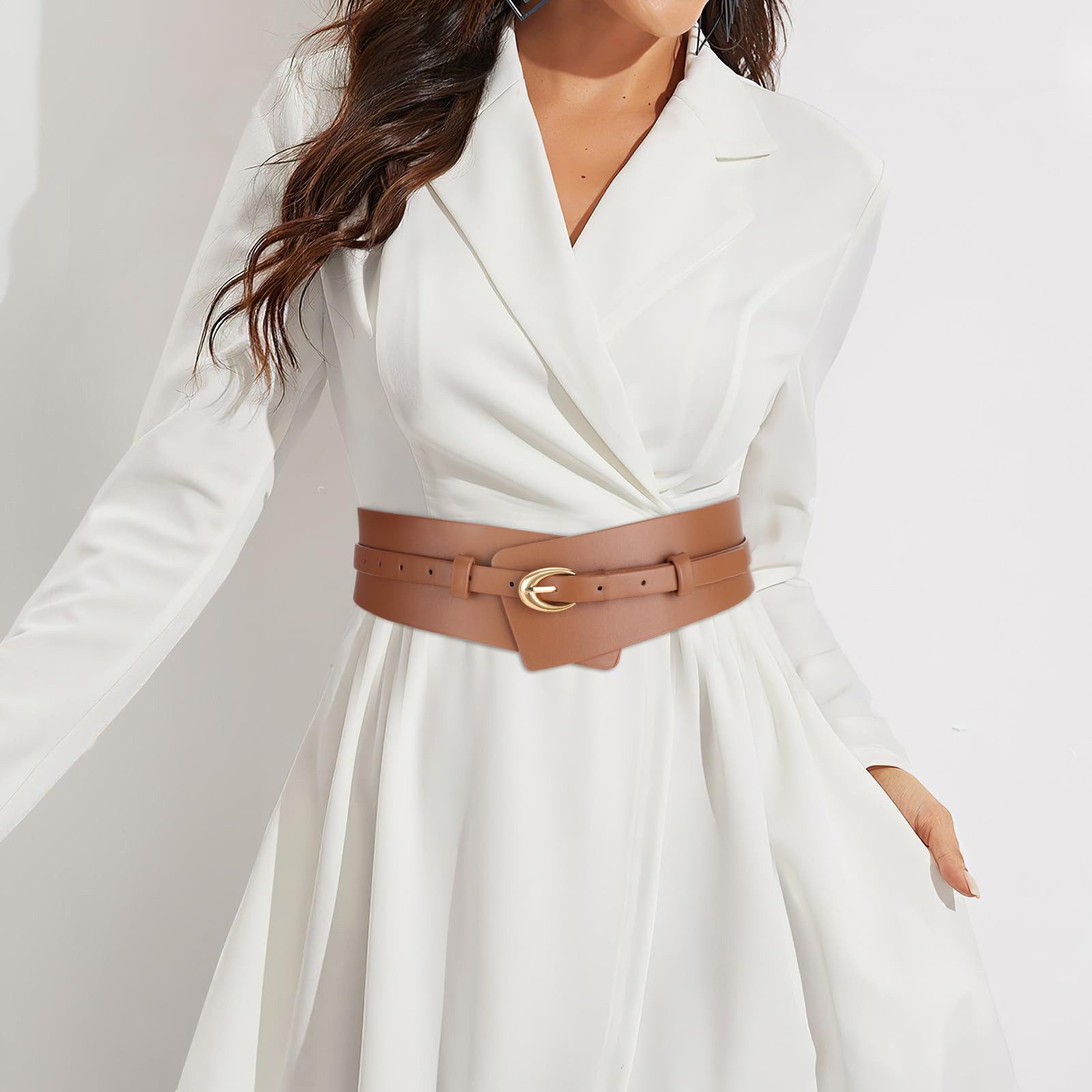 Zaewry Taillengürtel Damen Breiter Ledergürtel Mode Damen Kleidergürtel, 2-in-1 Taillengürtel mit Schmaler Gürtel für Anzüge – Bild 5 von 5