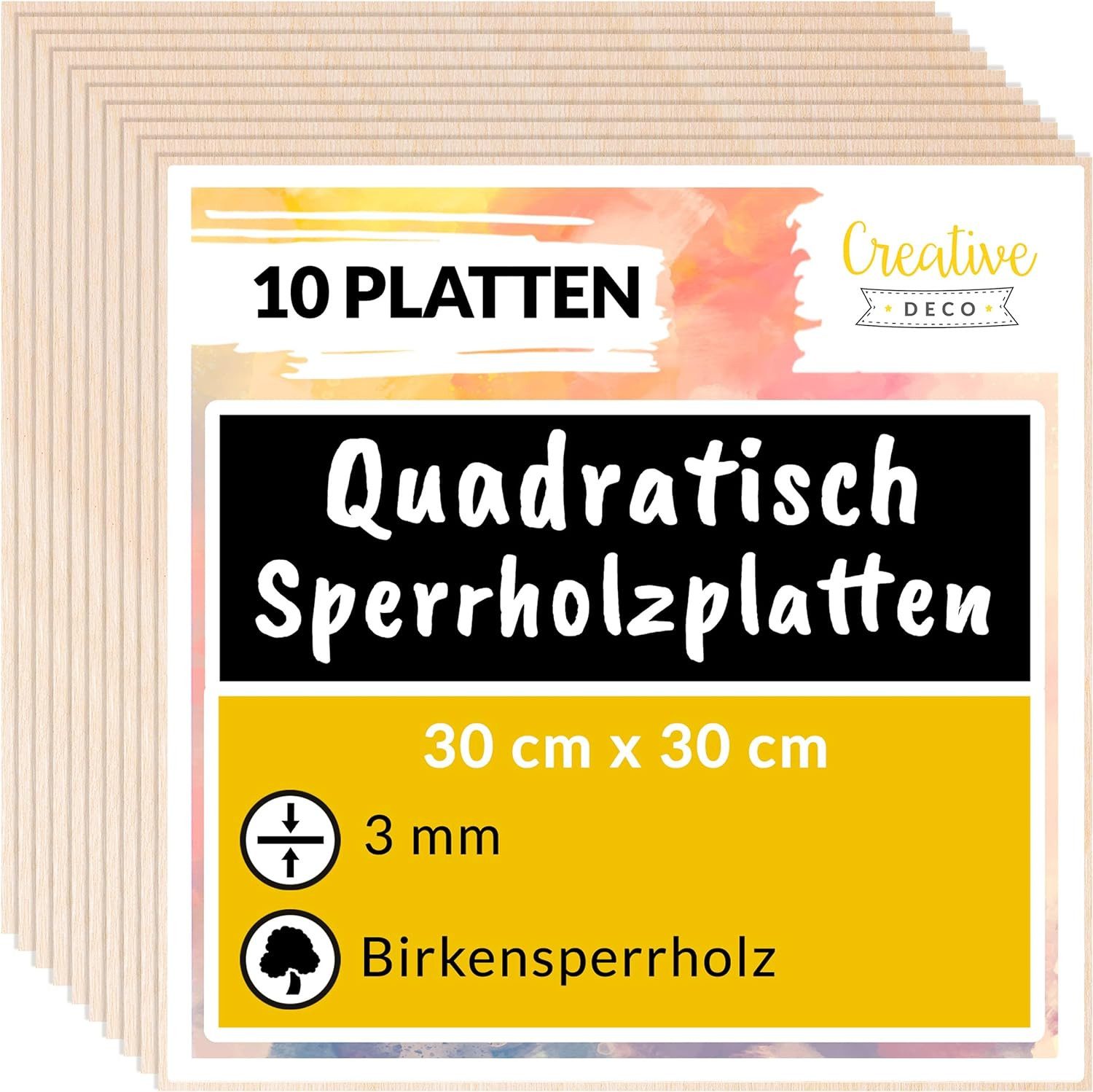 Creative Deco Bastelnaturmaterial Quadratische Sperrholzplatte 3mm, (10-tlg), Birkensperrholz Dünne Holz-Zuschnitte laserfähig