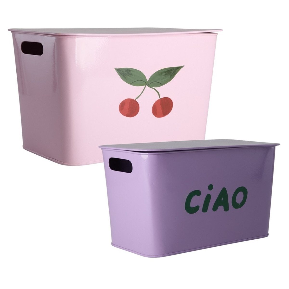 rice Aufbewahrungsbox 2er-Set Metallboxen rosa & lila, Deckel, Tragegriff, Wandhalterung