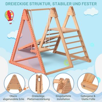 Merax Klettergerüst aus Holz mit Schaukeln und Rutsche, Dreieck, 3-in-1 Kletterdreick Indoor, Sprossendreick, Kletterwand