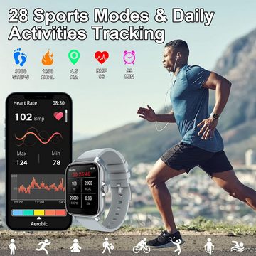 Diyarts Smartwatch (4,3 cm) Digitaler Fitness Tracker, Multifunktions-Smartwatch: Telefonieren, mit Nachricht Erinnerung/Anruffunktion/Schlafmonitor/IP67