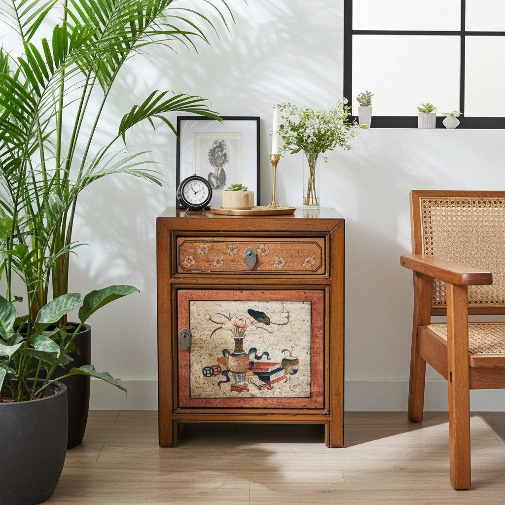 OPIUM OUTLET Nachttisch Nacht-Kommode Nacht-Schrank Nacht-Konsole Vintage-Stil (Asia Möbel komplett montiert), chinesisch asiatisch orientalisch