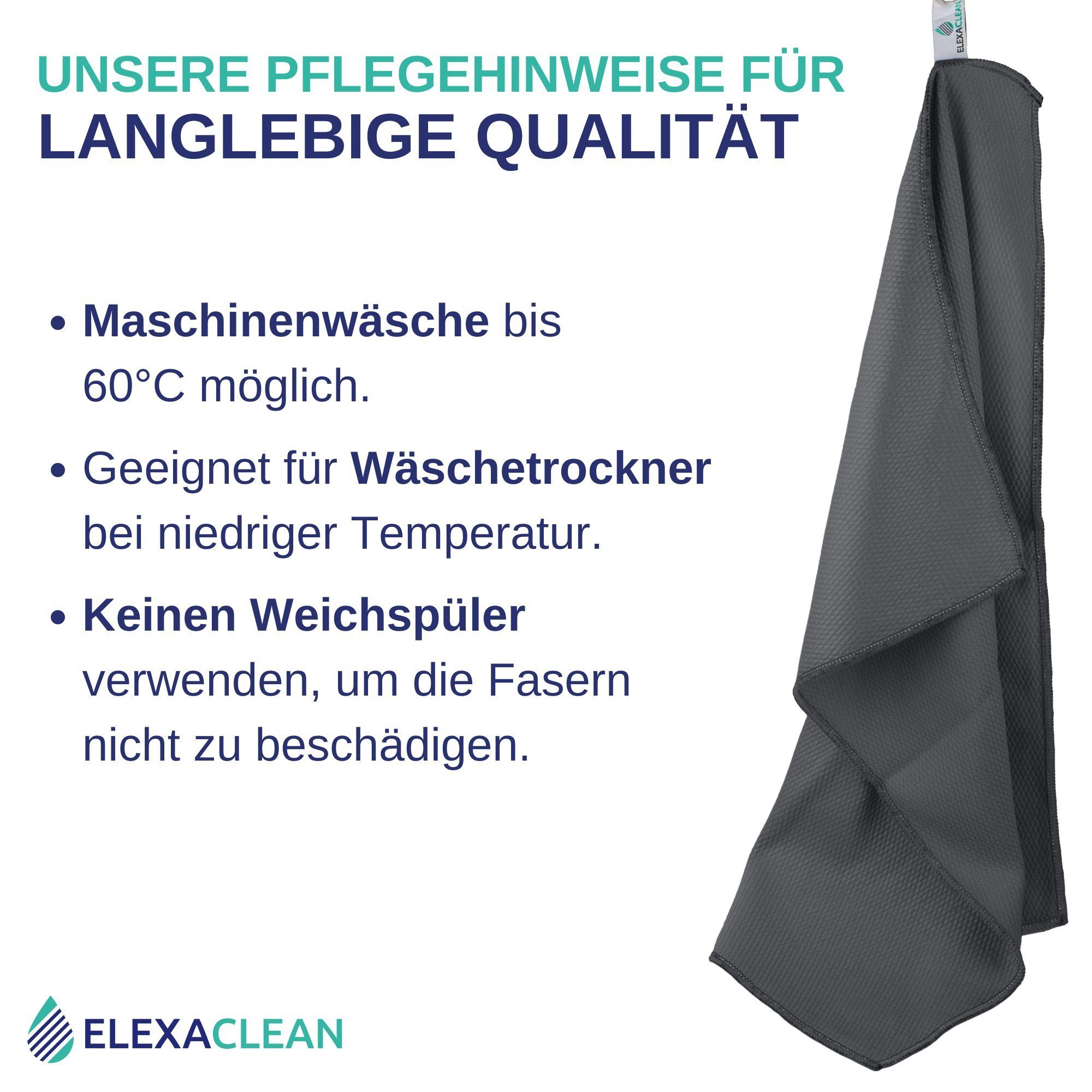 ELEXACLEAN Mikrofaser Fenstertücher Reinigungstücher (80% Polyester, 20% Polyamid (Mikrofaser), 30x40 cm, Set, 4-tlg., 40x30 cm, streifenfrei, fusselfrei, reini – Bild 4 von 5