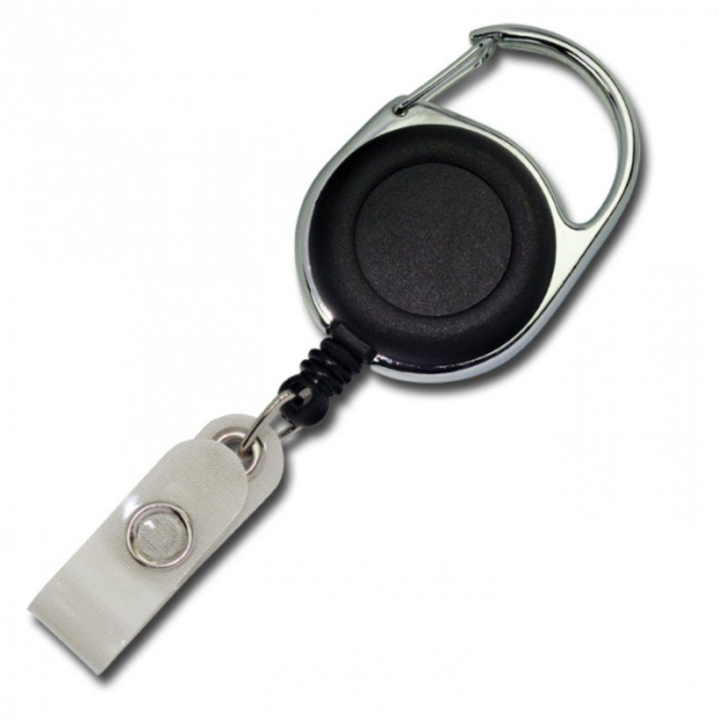 Kranholdt Schlüsselanhänger Jojo / Ausweishalter / Ausweisclip runde Form (100-tlg), Metallumrandung, Druckknopfschlaufe Schwarz