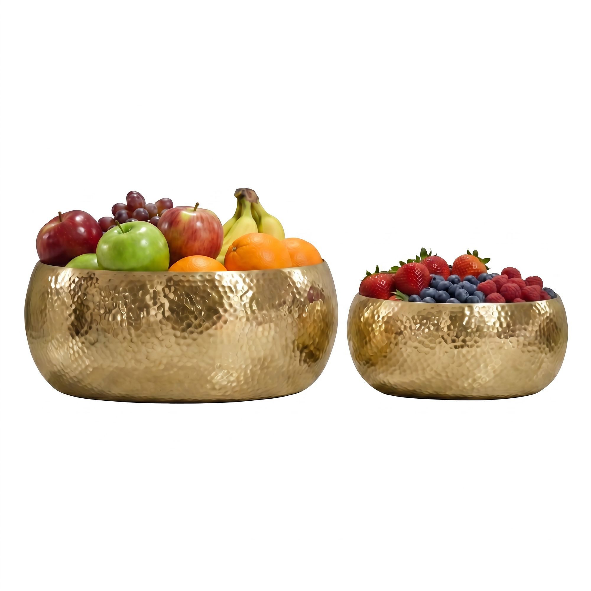 Wohnling Obstschale WL7.666 2er Set Früchteschale Gold Hammerschlag Metall Rund Schale, Aluminium, (Zweiteilige Anrichteschalen aus Aluminium), Wohnaccessoires für Früchte, Obst und Snacks