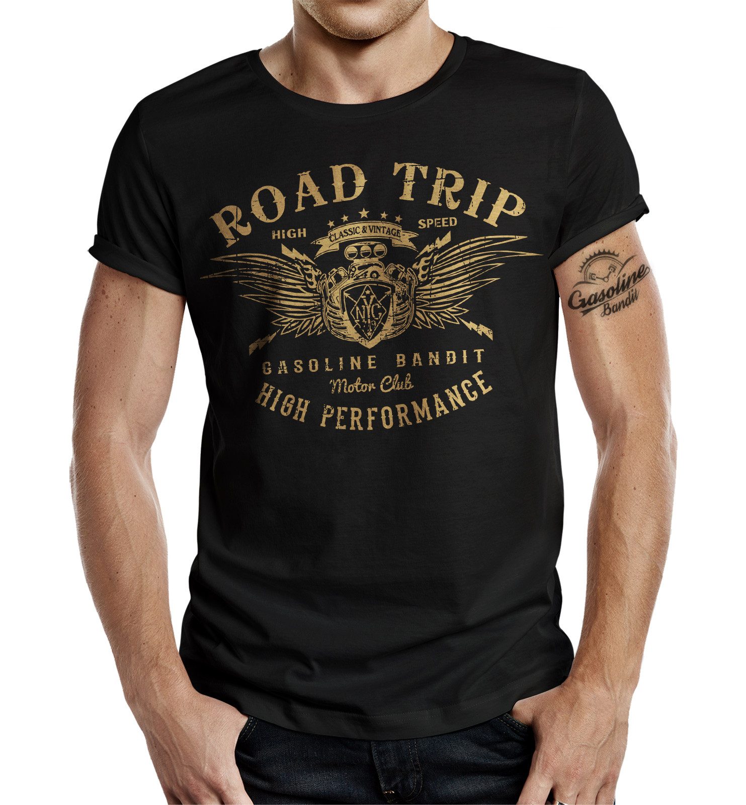 GASOLINE BANDIT® T-Shirt für Rocker, Biker, Racer: Road Trip