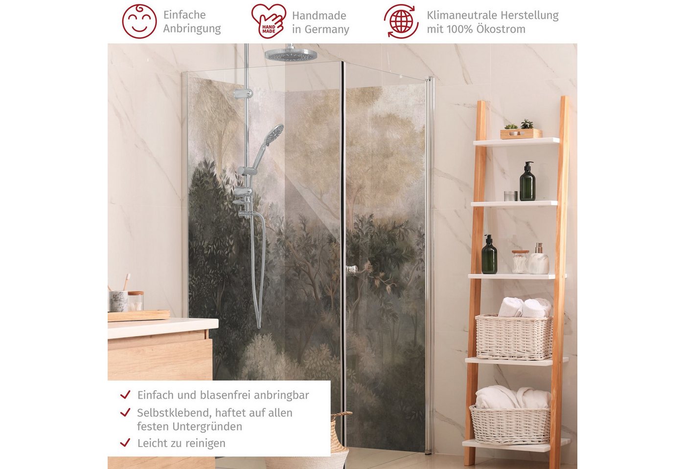 Thumbnail - Bilderdepot24 Badrückwand Wald grün Duschrückwand ohne Bohren Dusche Tropisch, (2-tlg., Hart-Folie Premium matt 0,61 mm)...