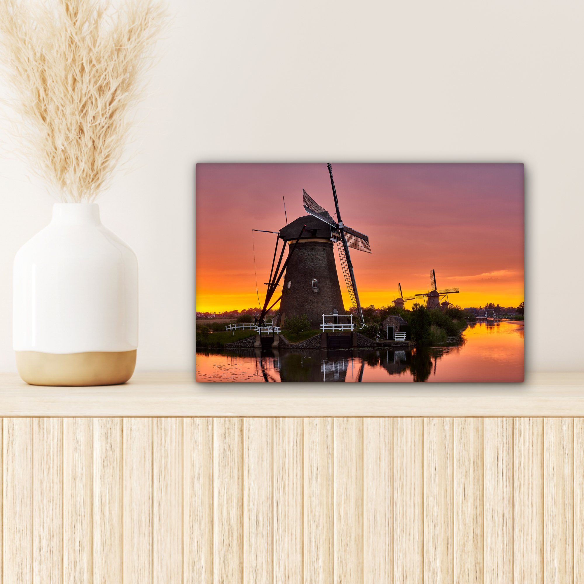 - Mühlen - Nacht, Horizont Aufhängefertig, Wanddeko, OneMillionCanvasses® St), 30x20 cm (1 Leinwandbilder, Wandbild Leinwandbild