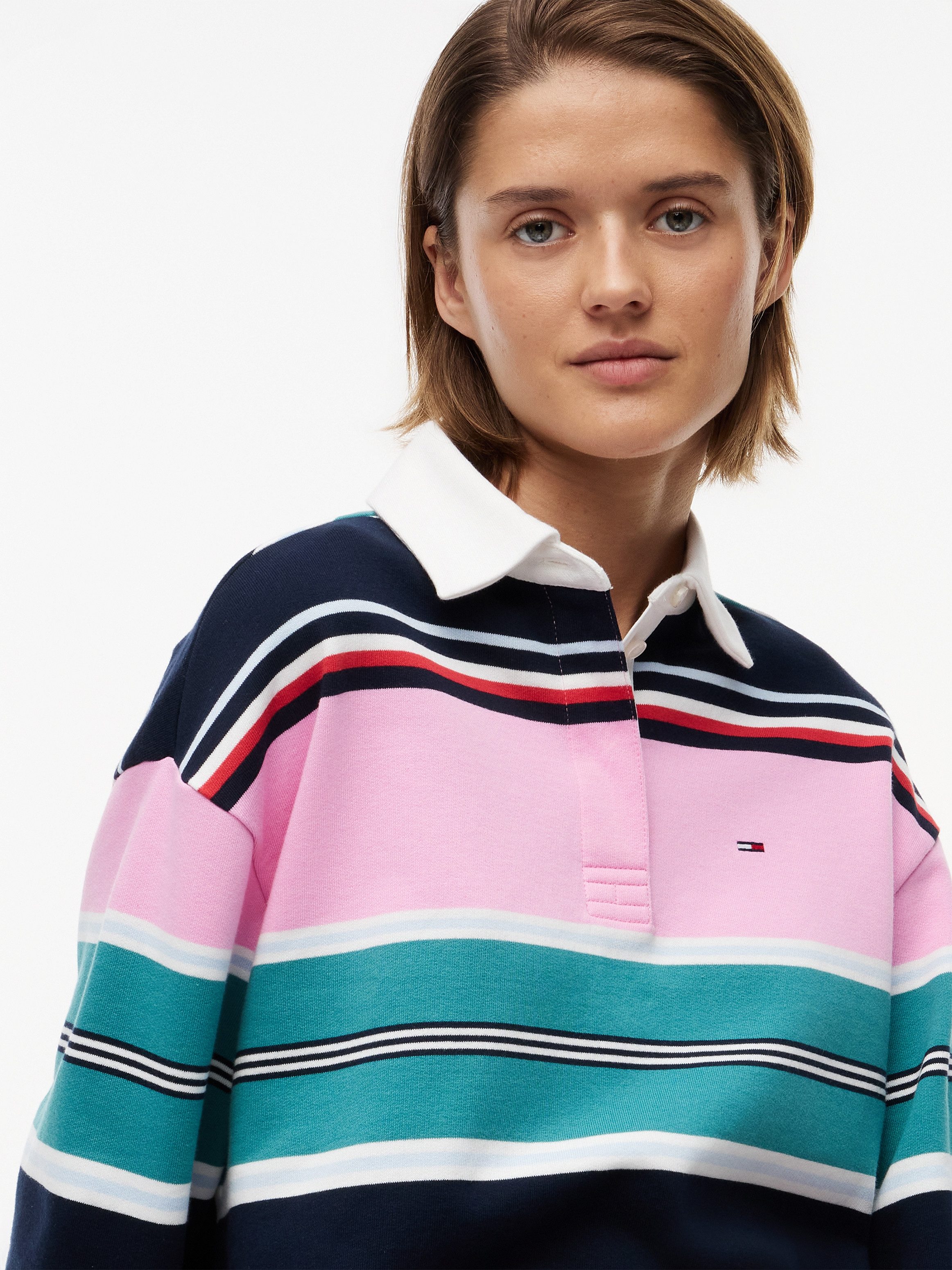 Tommy Jeans Sweatshirt TJW RLX MULTI STRIPE RUGBY EXT Baumwolle, relaxed fit, Polokragen