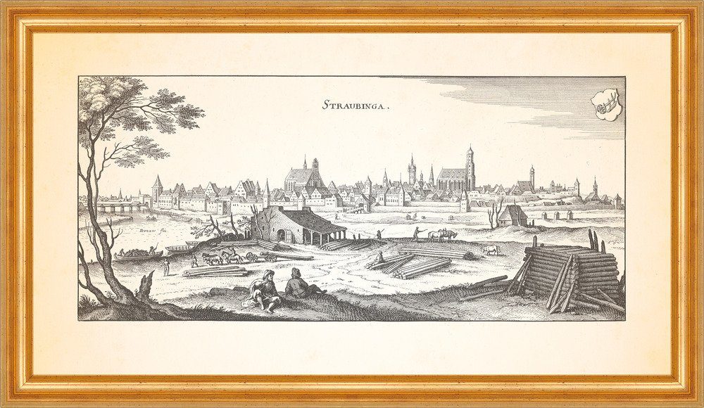 Kunstdruck Straubinga Straubing Herzogschloss Stadtturm Kupferstich Merian 0328 G
