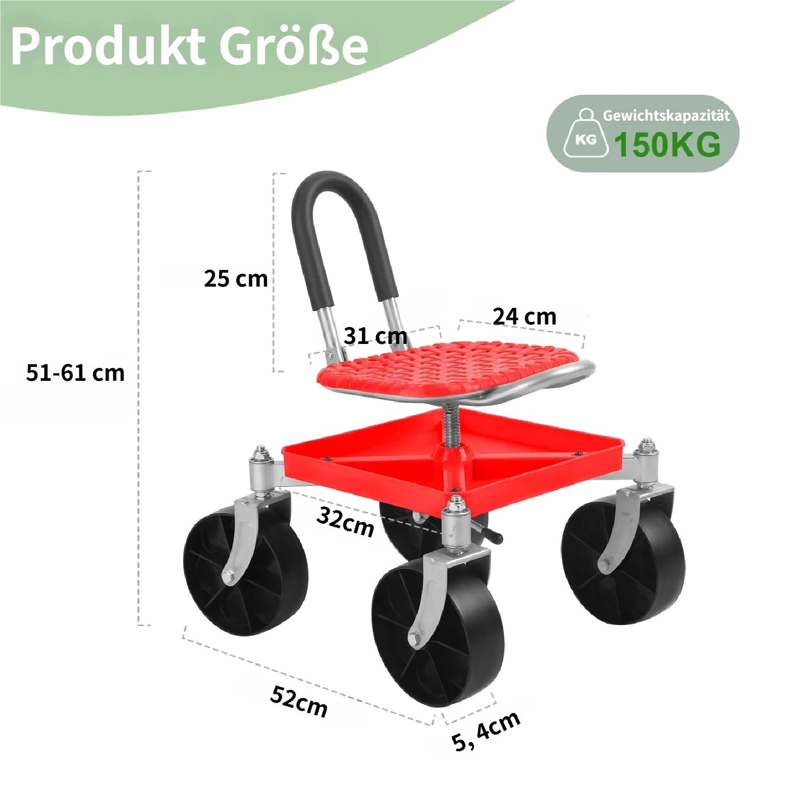 Rutaqian Rollsitz Fahrbarer Gartensitz mit Stauraum,Höhenverstellbar 51-61cm, (1 x Fahrbarer Rollsitz 1 x Schraubenschlüssel), 360° Drehbare Schwenkbarer Garten – Bild 3 von 5