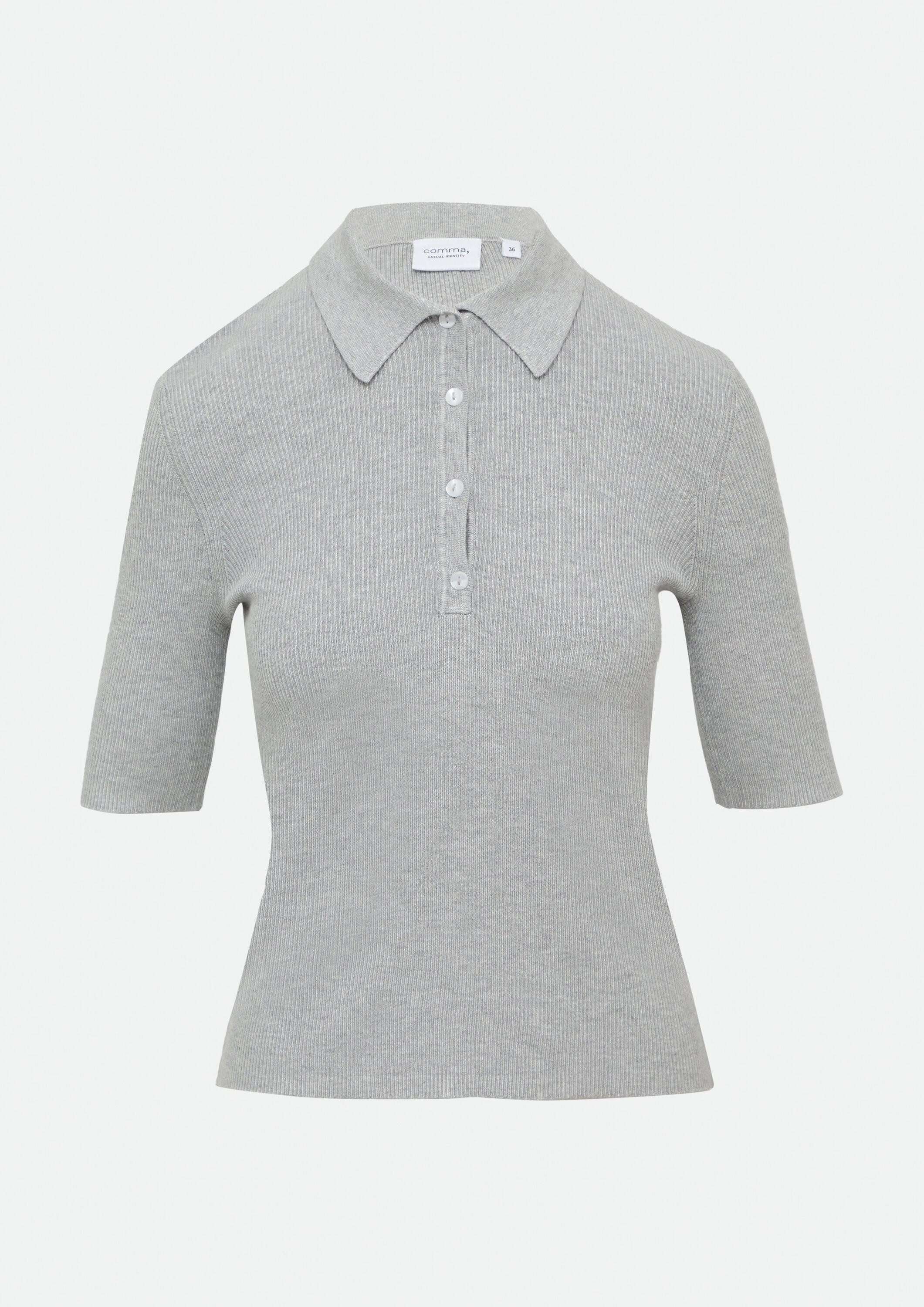 comma Kurzarmpullover Strickpullover Rippstrick-Shirt im Slim Fit mit Polokragen