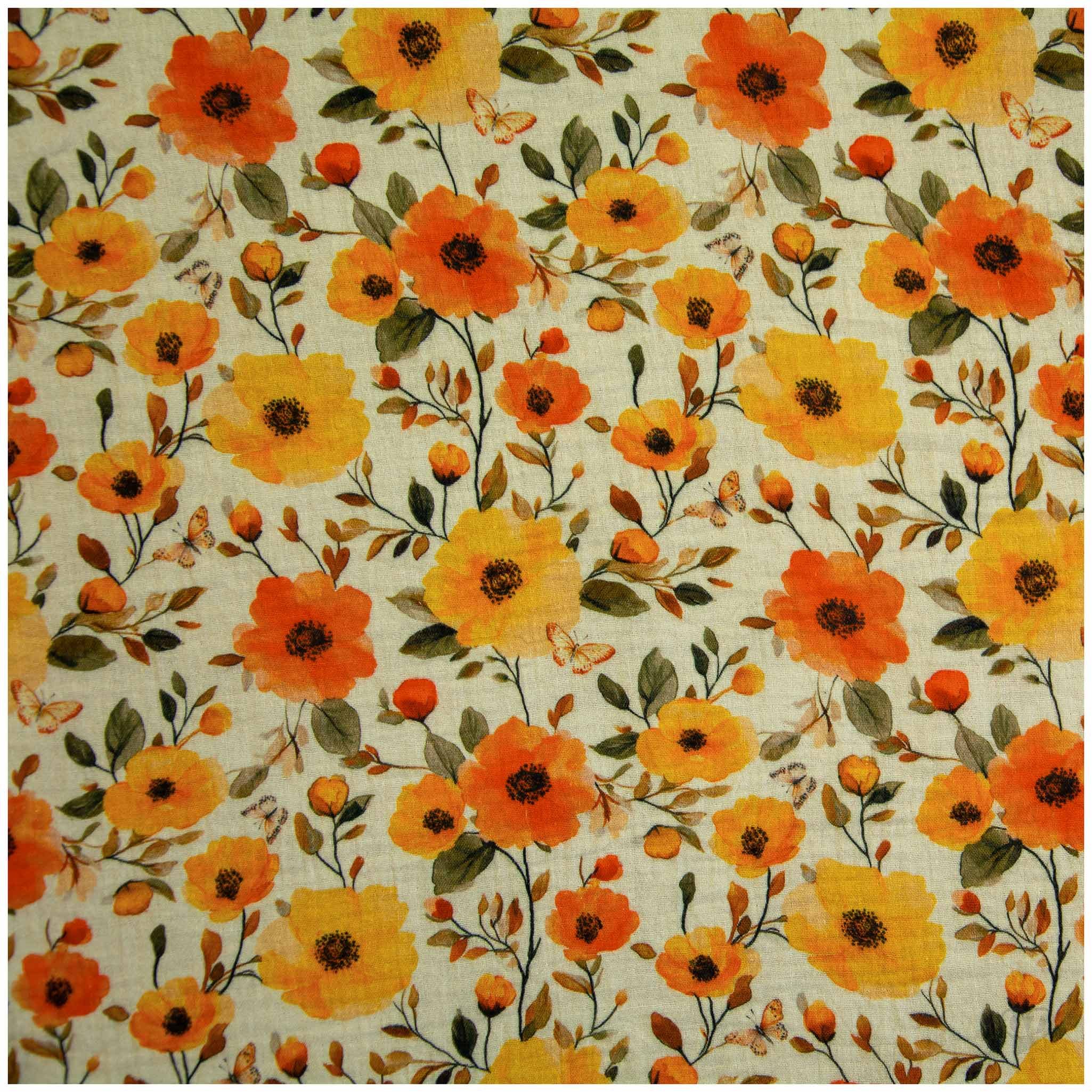 maDDma Stoff Musselin Stoff Flower Double Gauze Baumwolle 1/2 Meterware 130 cm, Blumen 3