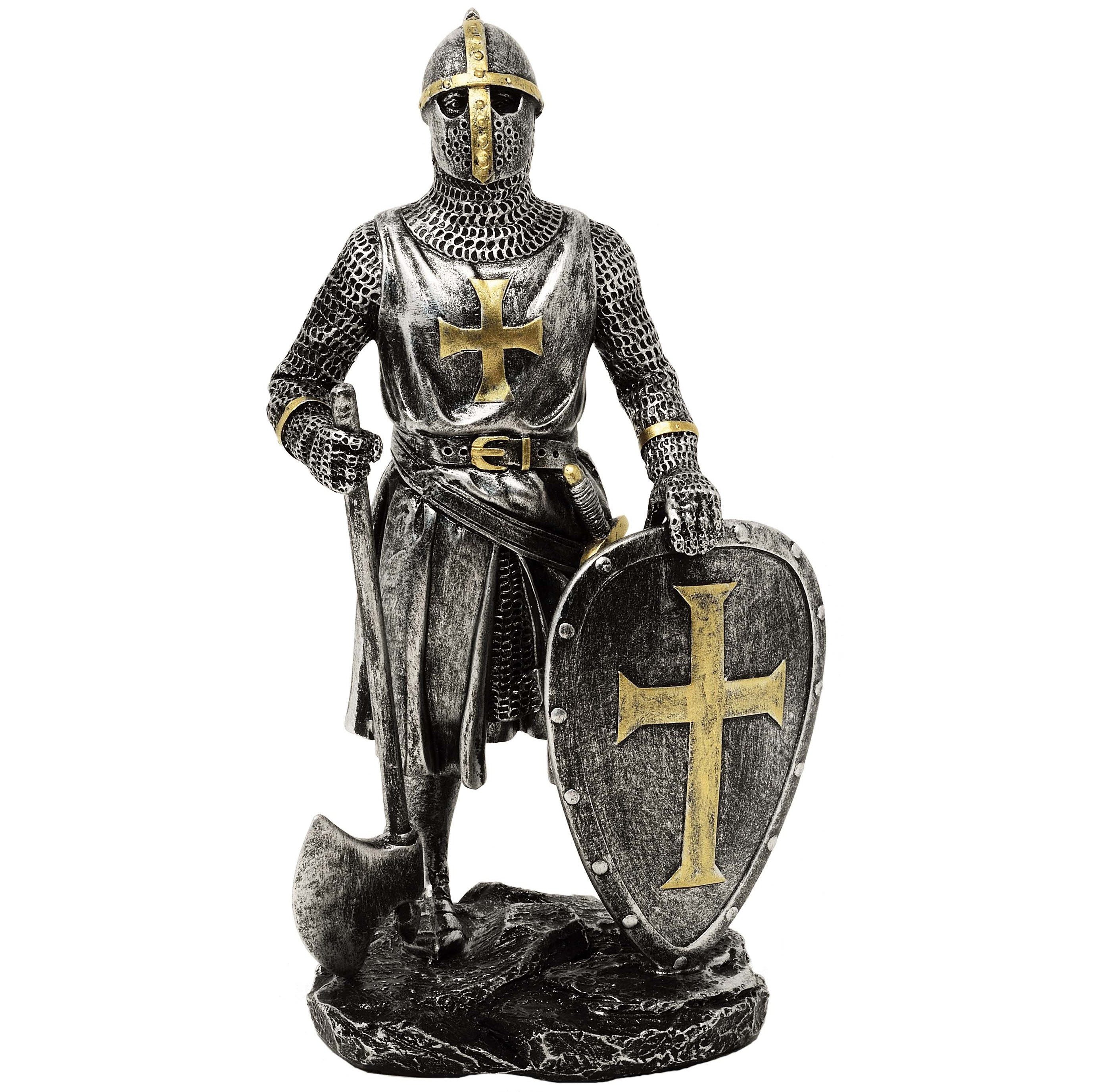 Dekofigur Kreuzritter silber-bronzefarben mit Kampfaxt - Deko, Figur