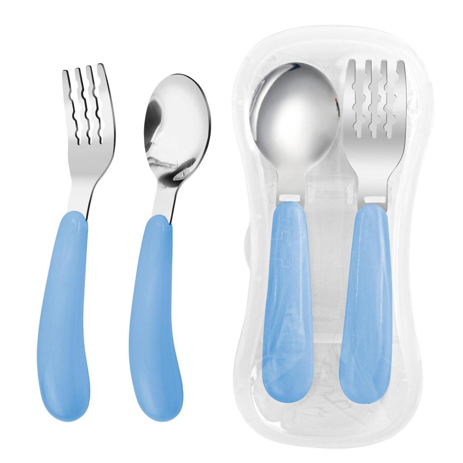 LuxusKollektion Kinderbesteck Kinderbesteck Gabel Löffel 2er Set Kleinkind Edelstahl Blau