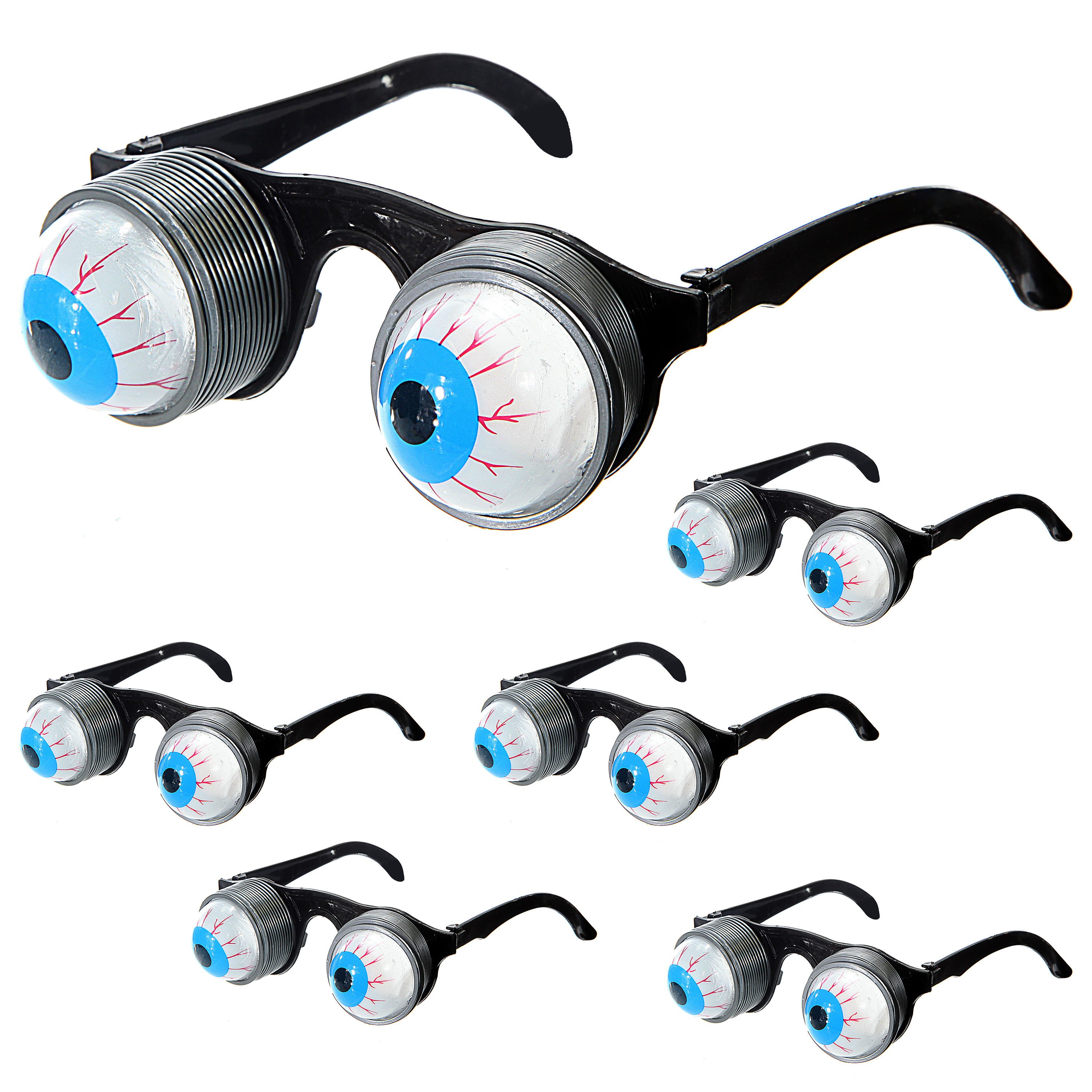 CEPEWA Verkleidungsmaske Partybrille Glubschaugen 6er Set 12x4cm Kunststoff Augen an Federn