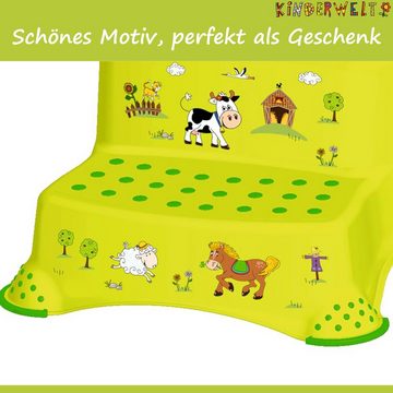 KiNDERWELT Tritthocker Premium zweistufiger Tritthocker Funny grünt stabiler Hocker