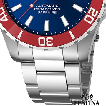 Festina Quarzuhr Festina Herrenuhr Automatik, Herren Armbanduhr rund, Edelstahlarmband silber, Elegant