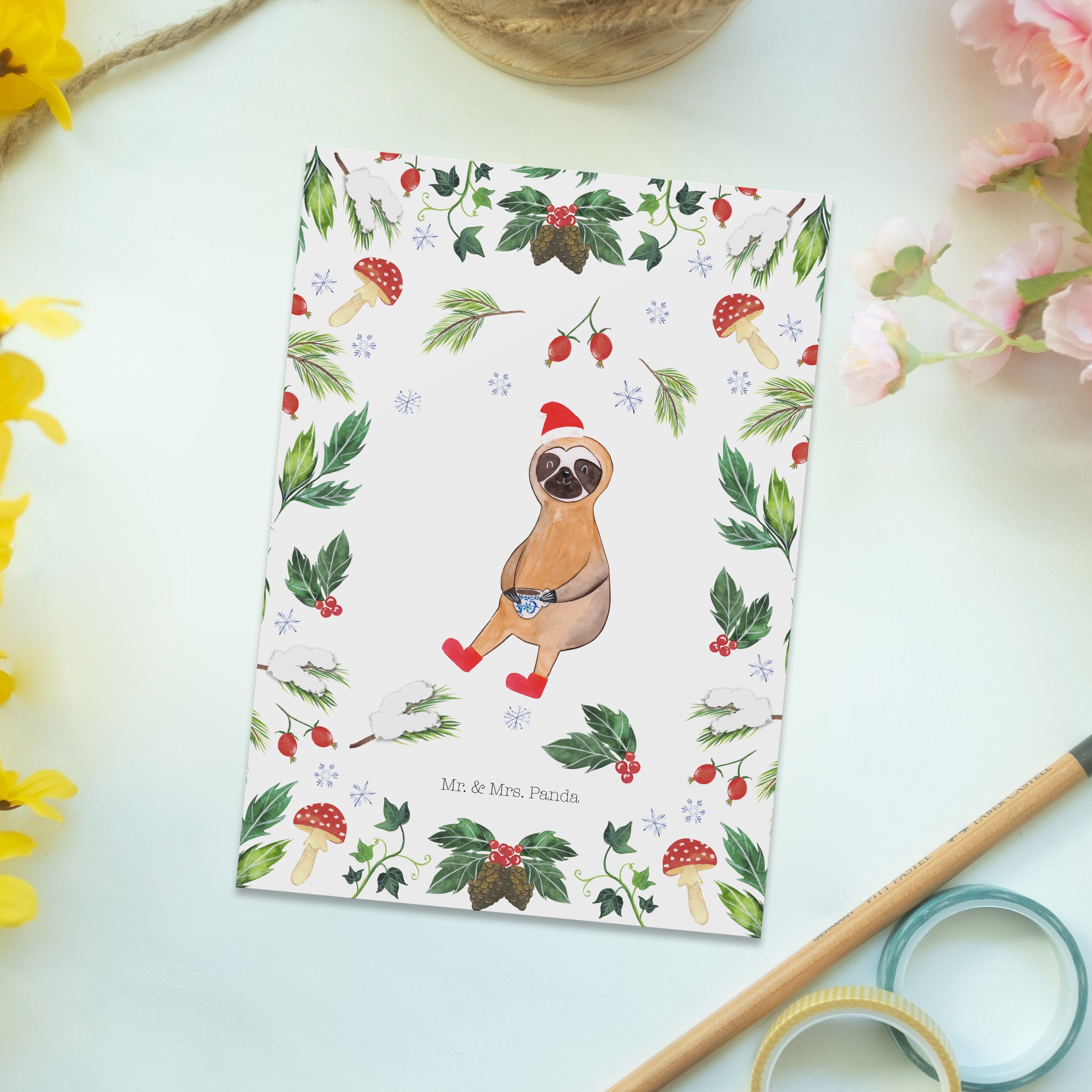 Faultier Mr. Postkarte - - Weiß Geschenk, Geschenkkarte, A Mrs. Kakao Einladung, & Winter, Panda