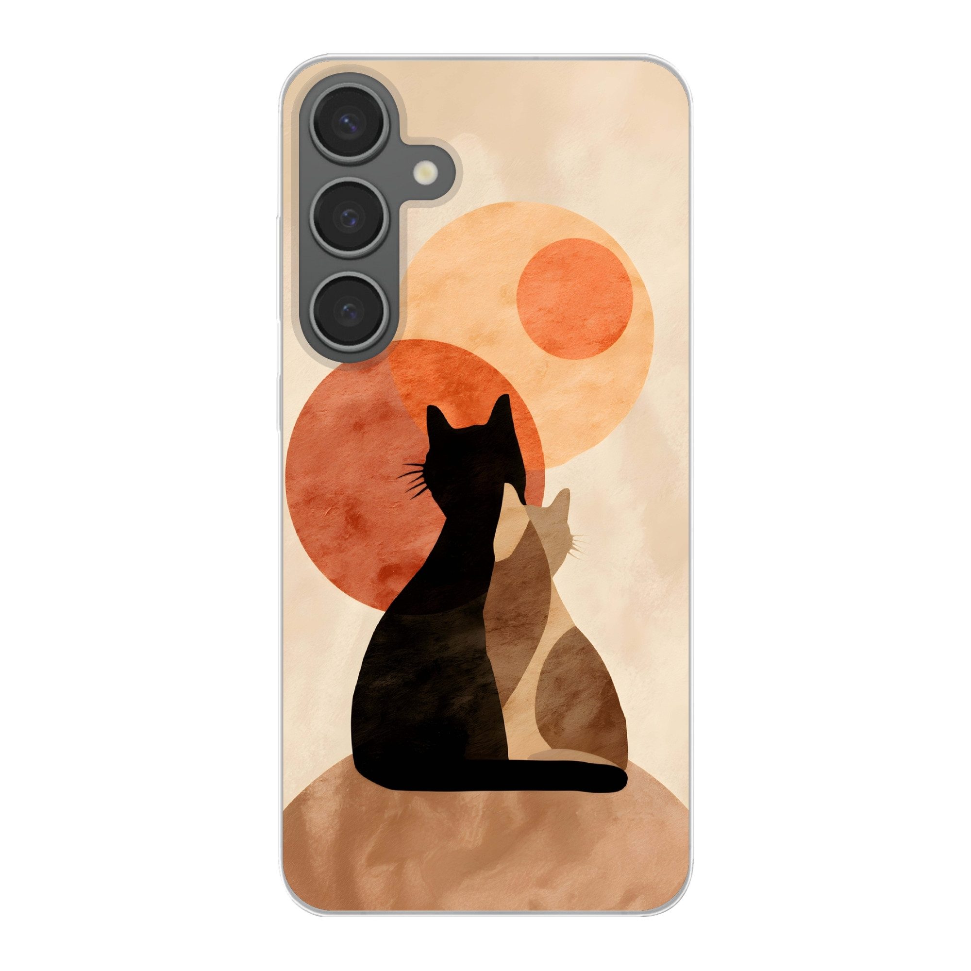 MuchoWow Handyhülle für Samsung Galaxy S24 Plus Katzen - Schwarz - Abstrakt - Kreise, Phone Case, Silikon, Schutzhülle Dünn