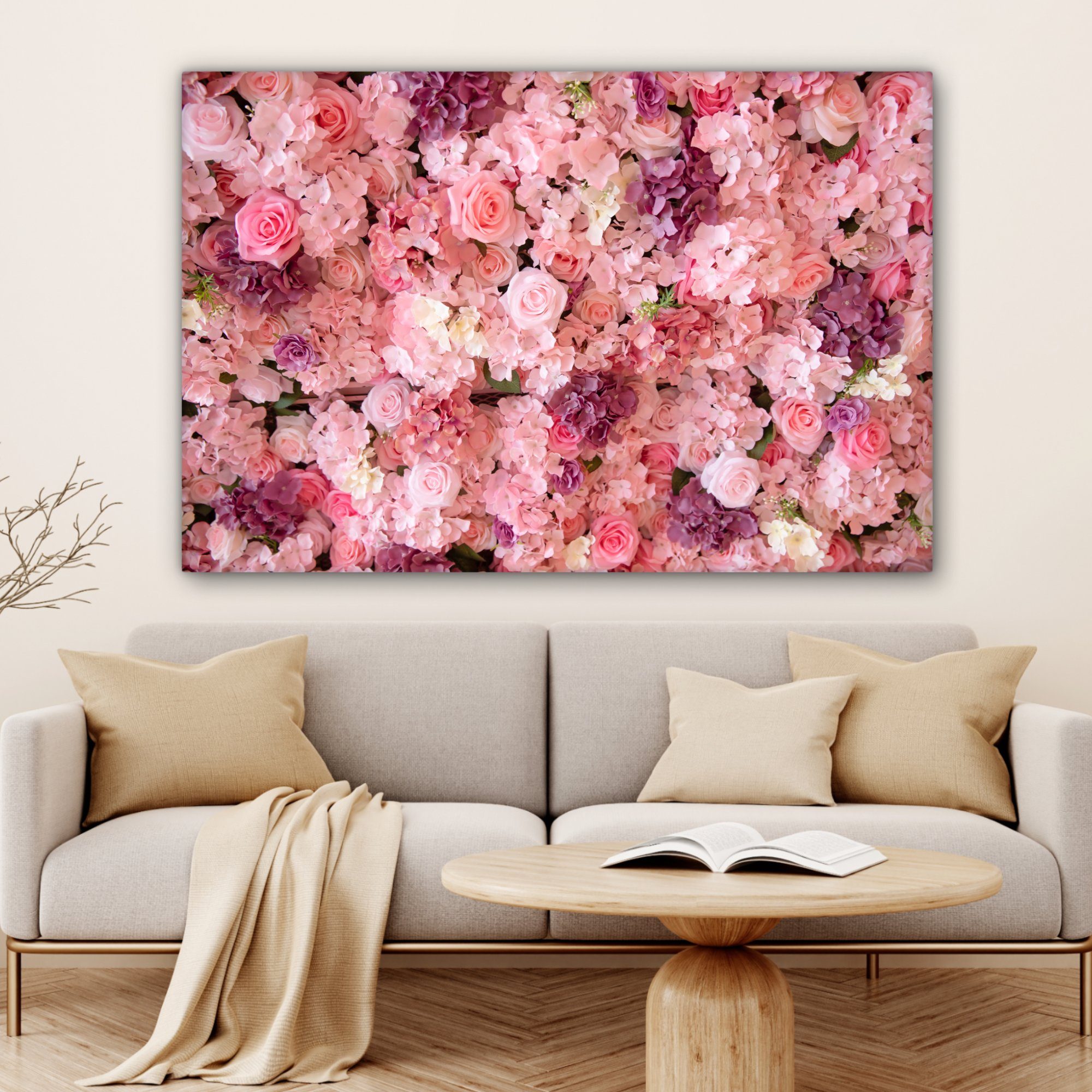 St), Blumen Wandbild alle XXL, Rosa cm - OneMillionCanvasses® Gemälde, Leinwandbild - (1 Rosen, für 120x80 großes, Wohnbereiche,