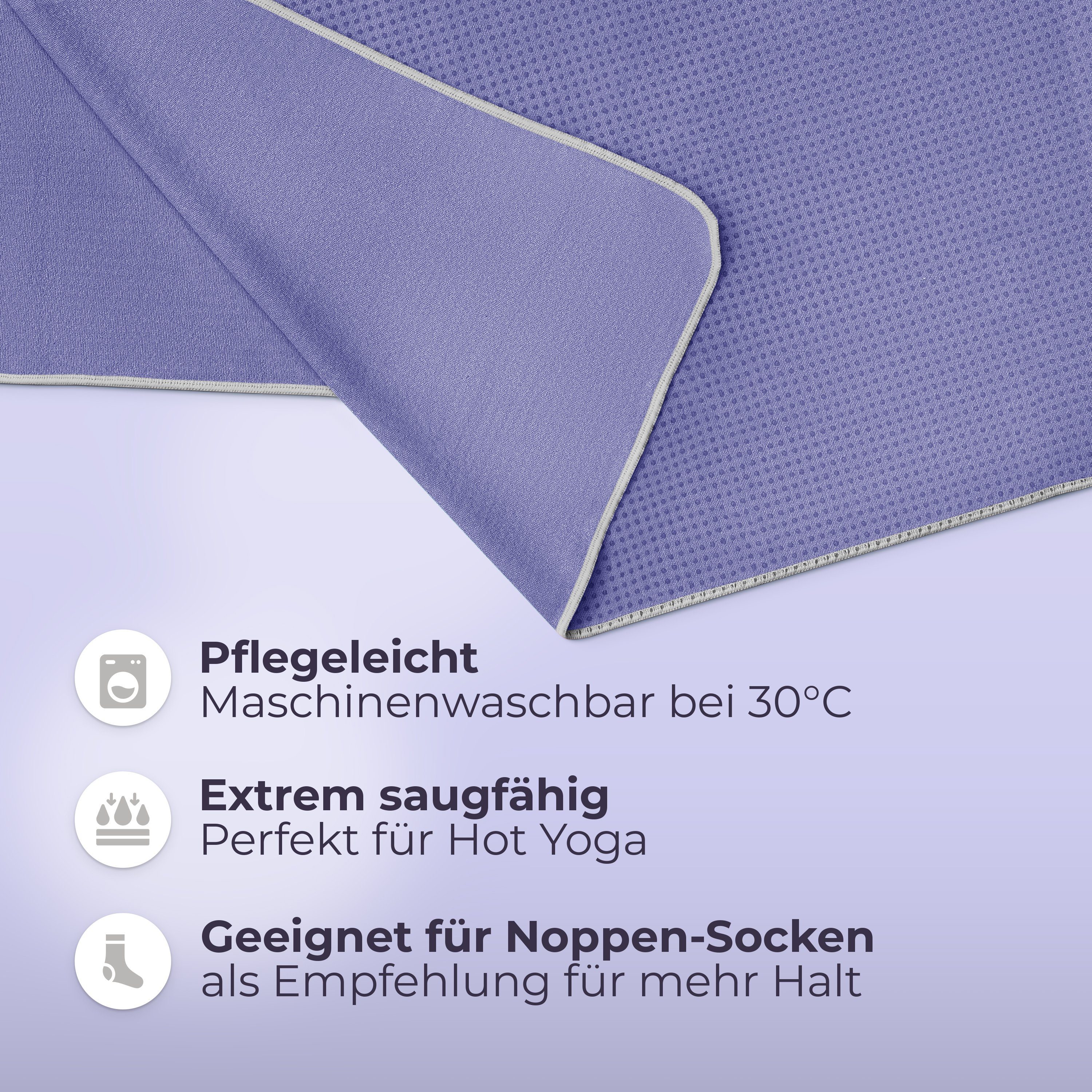 NirvanaShape Sporthandtuch Yoga Handtuch mit Antirutsch-Noppen, Yogatuch-Auflage für Yogamatte, Microfaser, +Yoga Einführungs eBook, Yogatuch-Auflage Saugstark, – Bild 3 von 5