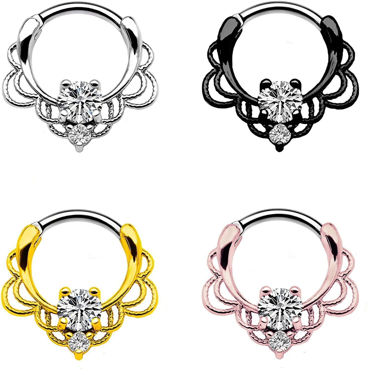 Piercing-Set Karisma Titan G23 Septum Clicker Segment Ring Nasenring Nasenpiercing 2 Zirkonia - 1,2x8mm tsc-h014 - Gold