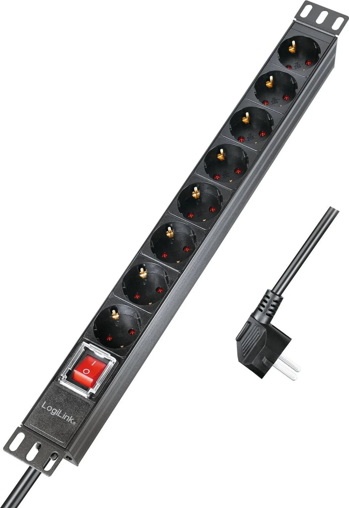 LogiLink Steckdosenleiste 1-fach (Kabellänge 2.00 m), 19 Zoll Rack schrank einbaufähig