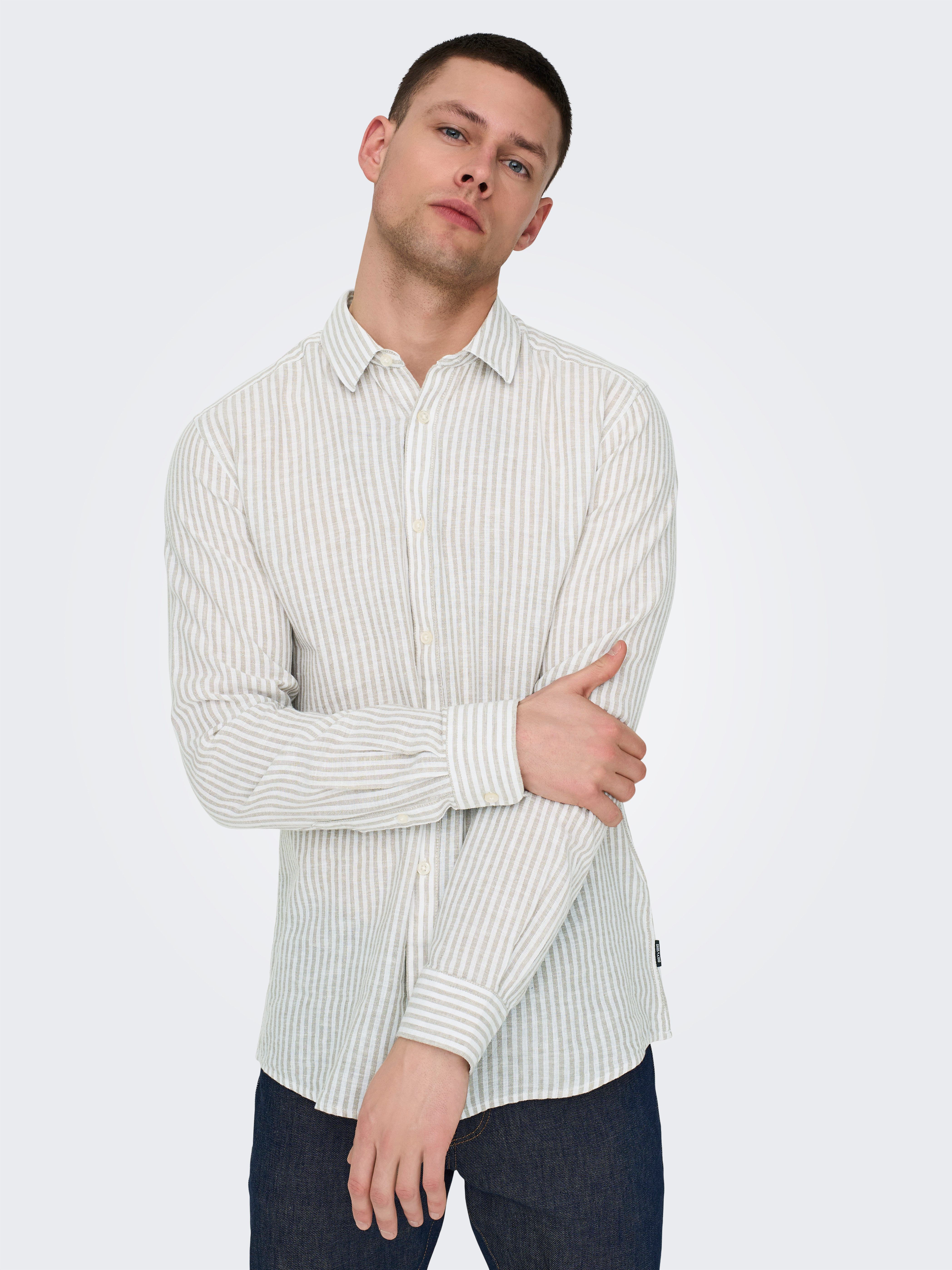 ONLY & SONS Kurzarmhemd ONSCAIDEN LS STRIPE LINEN SHIRT 660 NOOS günstig online kaufen