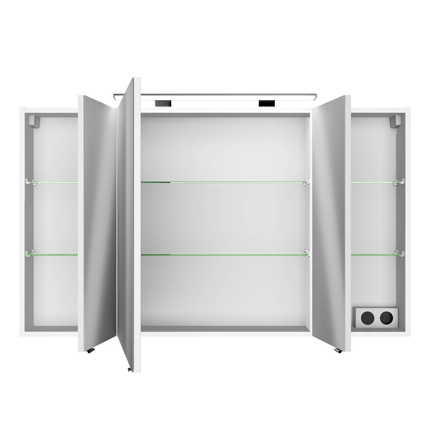 Möbel Babymöbel Lomadox Spiegelschrank FES-4010-66 Badezimmer 3-türig Korpus in weiß glänzend mit LED Aufbauleuchte - B/H/T: 120