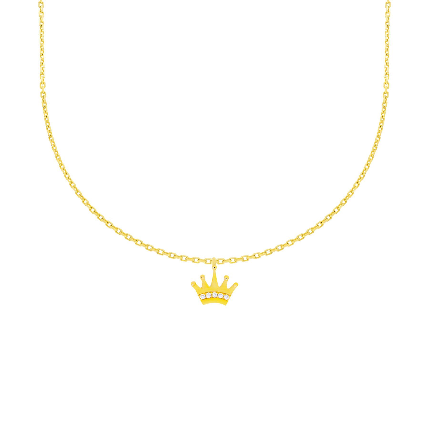 Collier 585er Gelbgold Collierkette mit Krone Zirkonia