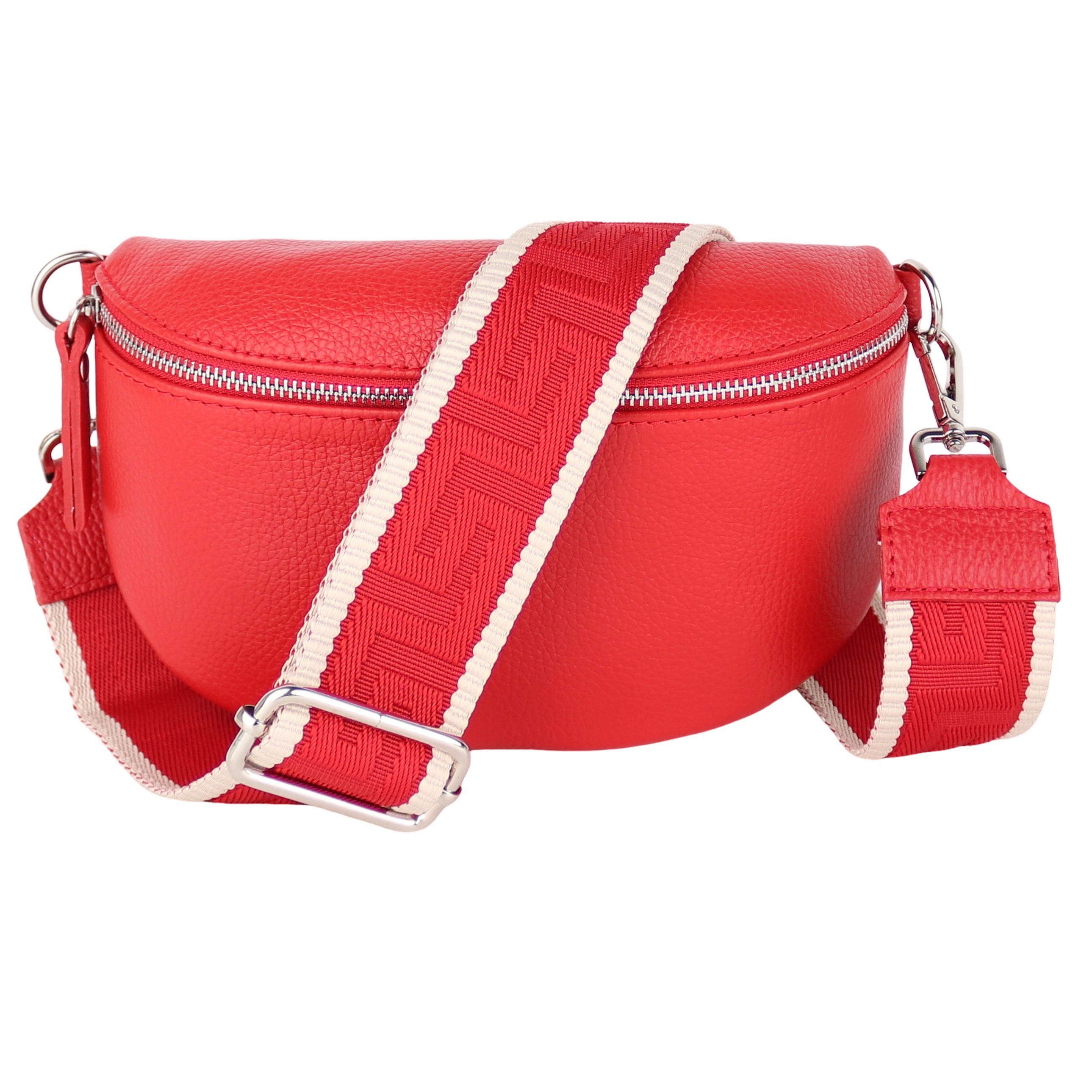 MIRROSI Bauchtasche Damen, Echtleder, Made in Italy, Umhängetasche, Brusttasche, (Schultertasche für jeden Anlass (1 Tasche & 2 Gurte), Crossbody Bag, Navy, gemusterten& verstellbaren Schulterriemen