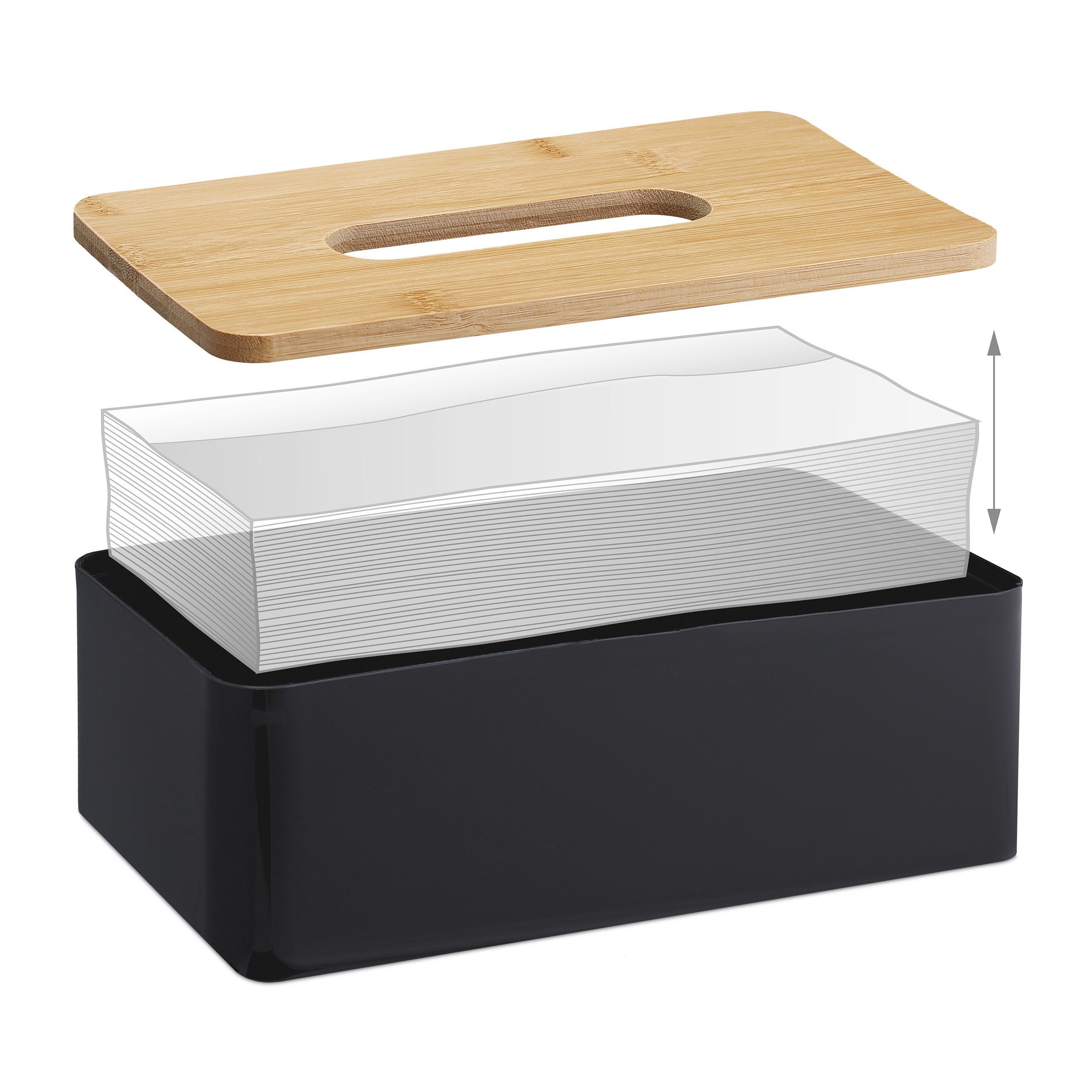relaxdays Papiertuchbox Schwarze Tücherbox mit Bambusdeckel