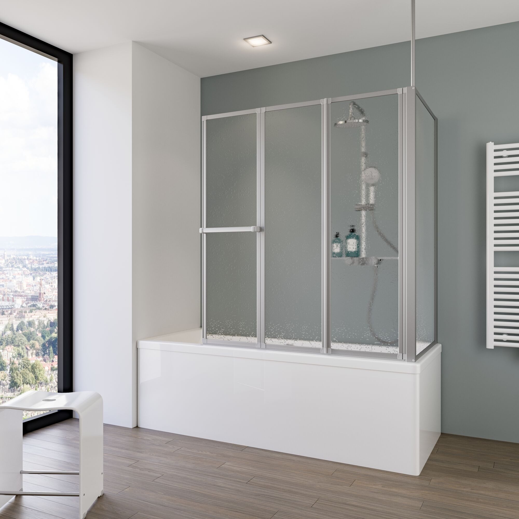 Schulte Badewannenfaltwand Well, Kunstglas, (3 tlg), mit Handtuchhalter
