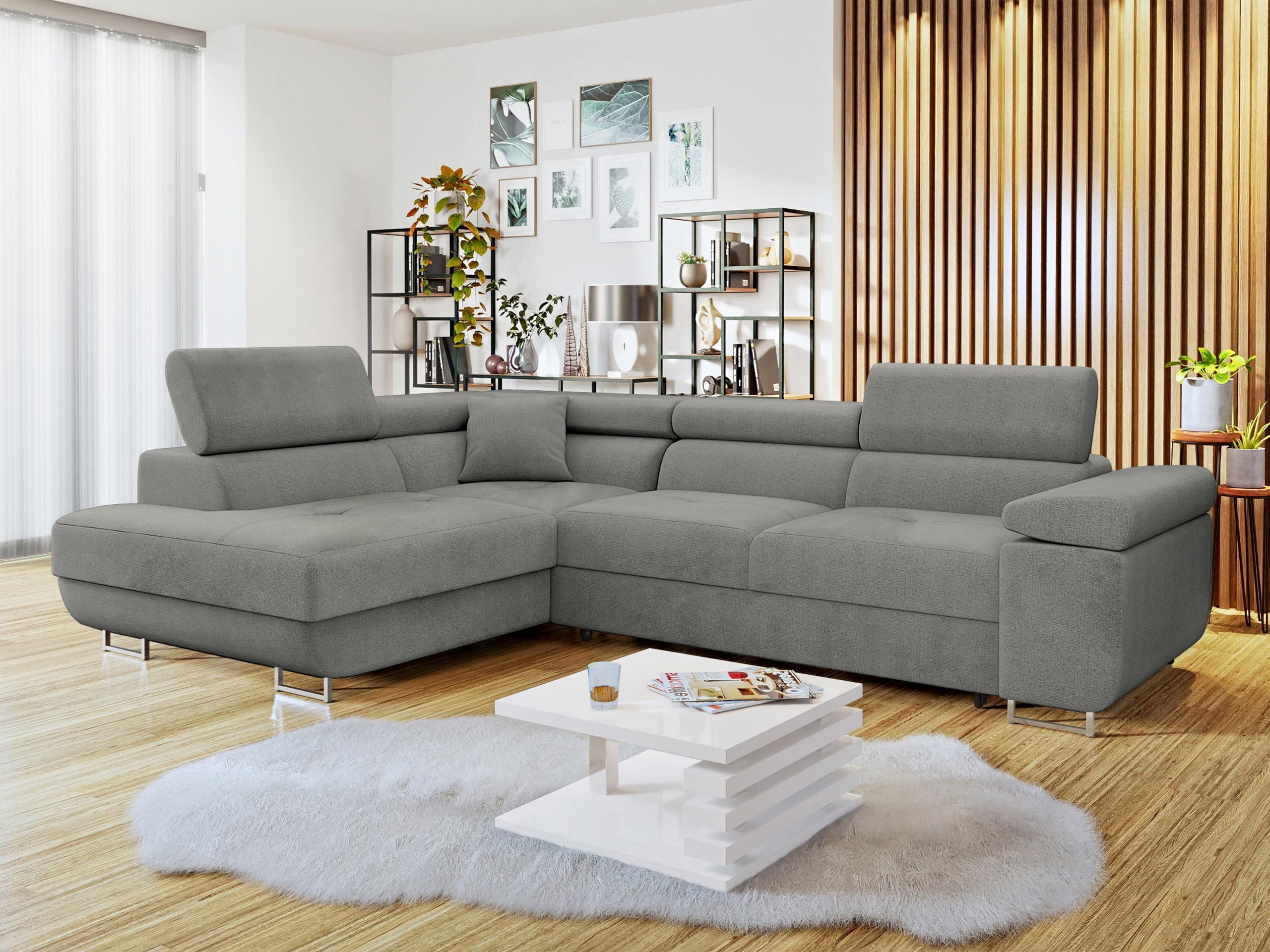 MIRJAN24 Ecksofa Torezio, mit Bettkasten und Schlaffunktion, Einstellbare Kopfstützen, 274x203x70-90 cm