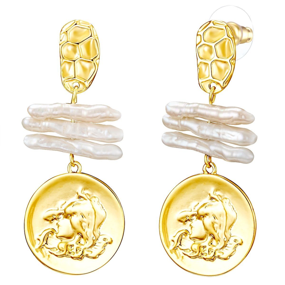 Lulu & Jane Perlenohrringe Ohrhänger gelbvergoldet Süßwasser-Zuchtperlen weiß
