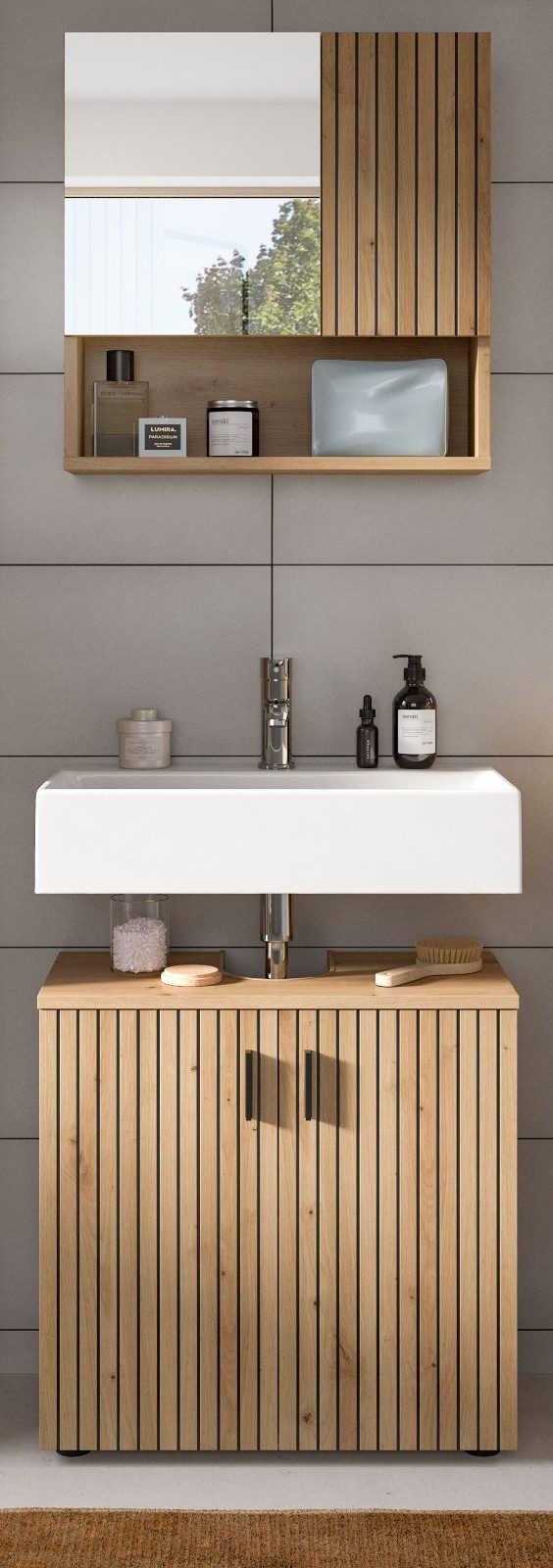 Inn.Furn Badmöbel-Set Livia, (Badezimmer in Eiche Artisan, mit Spiegelschra günstig online kaufen