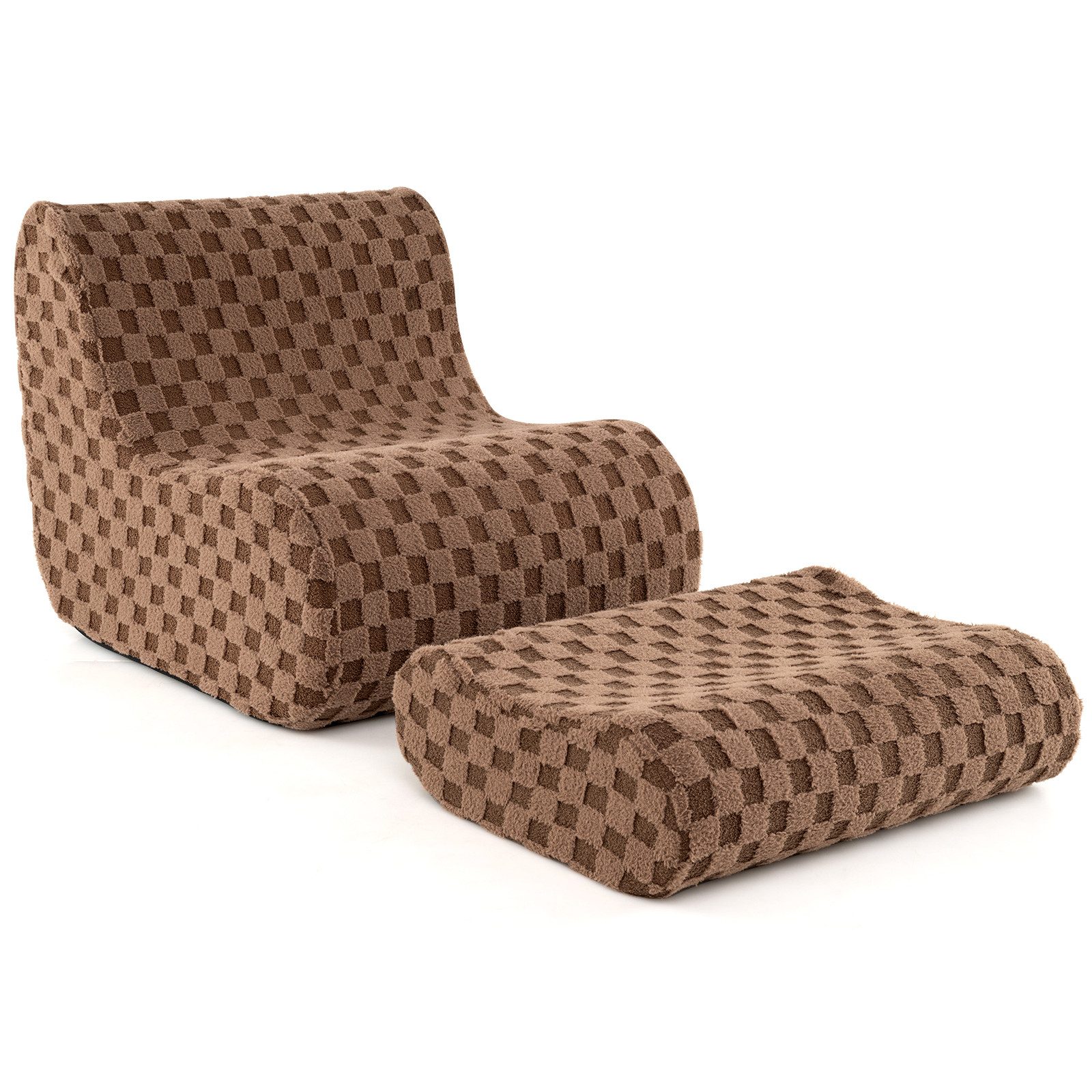 COSTWAY Relaxsessel, mit Hocker, Sitzsack Bodenstuhl aus Samt