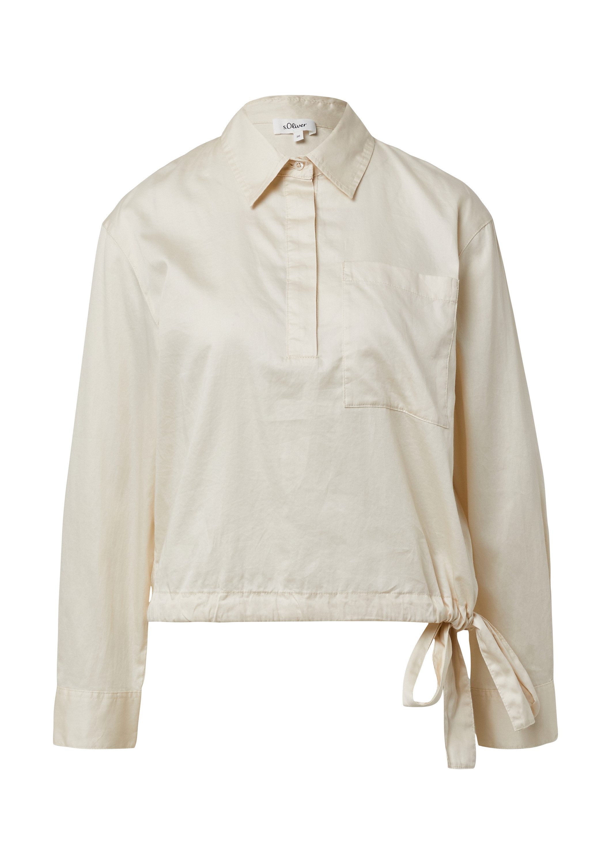 s.Oliver Langarmbluse Bluse Baumwollsatin-Bluse mit Bindedetail am Saum günstig online kaufen