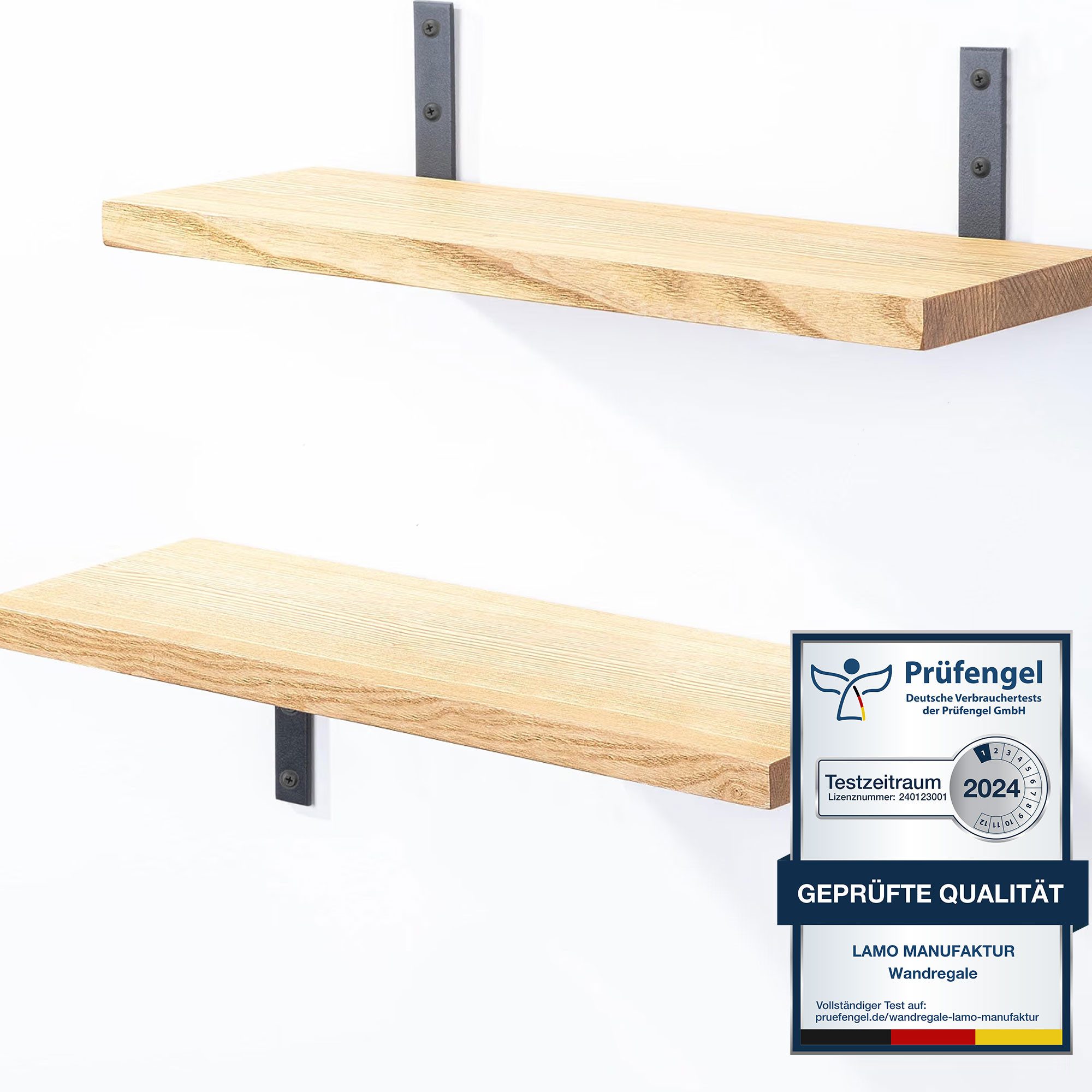 LAMO Manufaktur Wandregal LAMO Manufaktur 2 Stück Wandregal Holz 2x 42cm, Schweberegal Massiv 100% Echtholz, Wandregale SET 4 Gerade Farbe: Natur