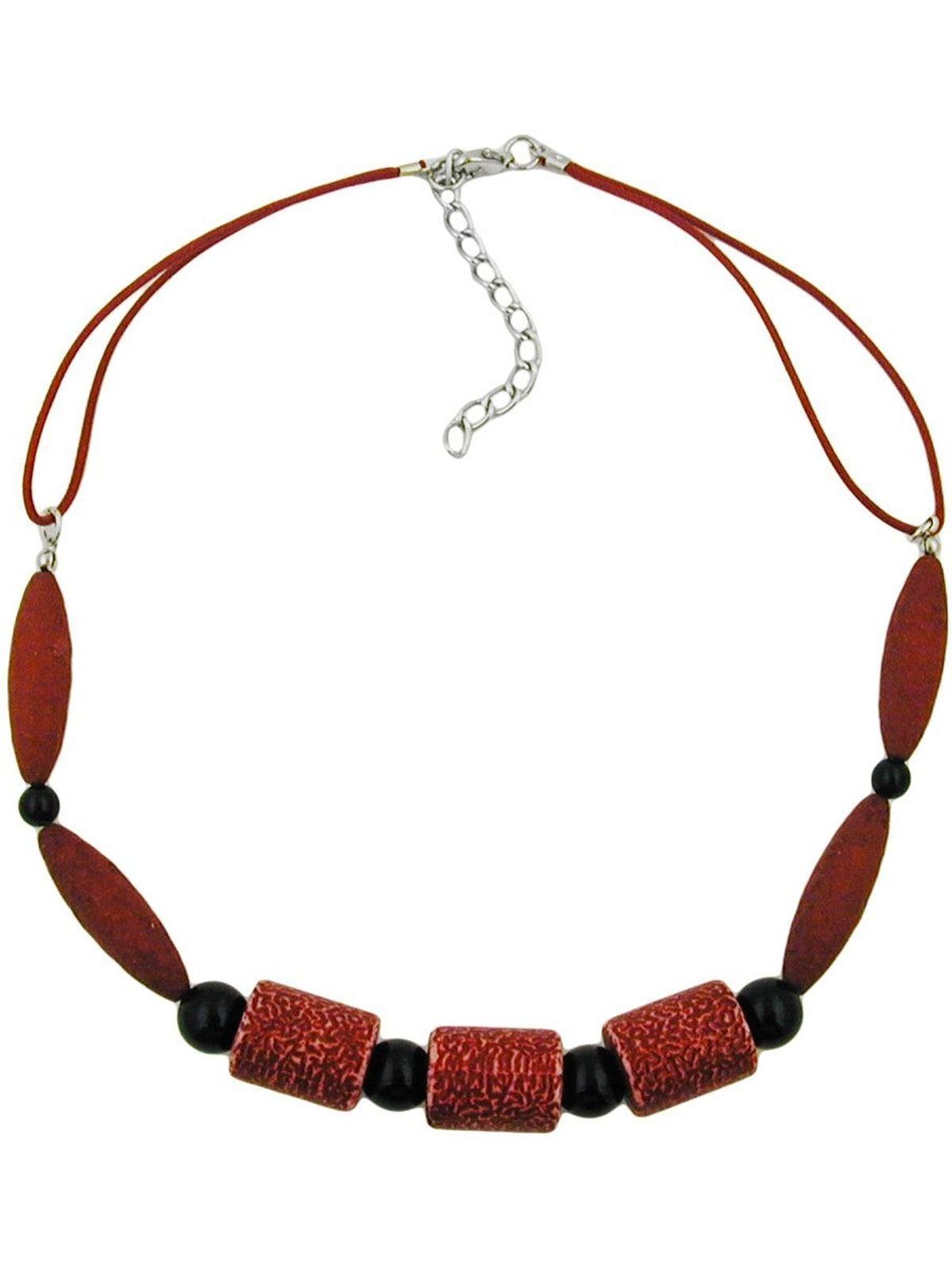 Gallay Perlenkette Kette 3x Walze dunkelrot, schwarz (1-tlg)