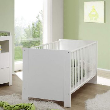 Lomadox Babyzimmer-Komplettset OLBIA-19, (3-tlg), Babybett mit Bettschubkasten, Wickelkommode in Weiß