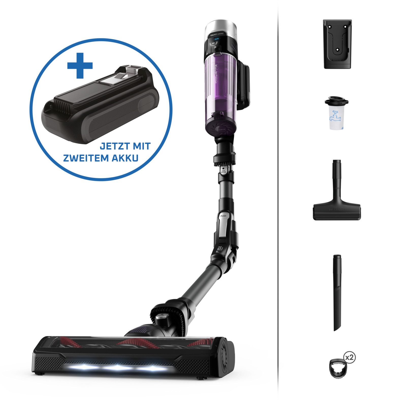 Rowenta Akku-Hand-und Stielstaubsauger X-Force Flex 9.60 Allergy, kabellos, bis zu 100 Air Watt, ultraleicht, 250 W, beutellos, hohes Fassungsvermögen, Flex-Gelenk, lange Betriebsdauer, RH203A
