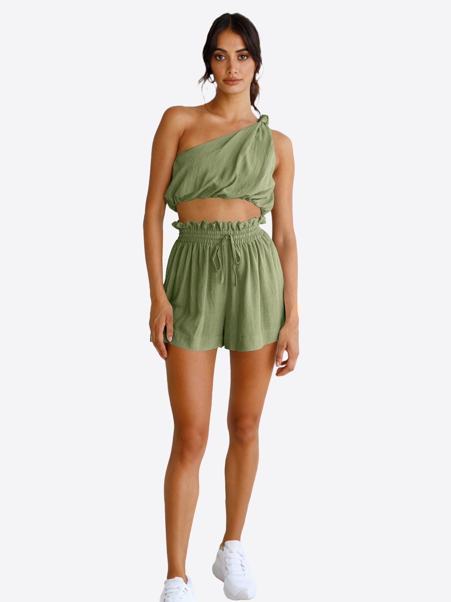 Imily Bela Hausanzug Damen 2-teiliges Sommer Set (Set, 2 tlg., One-Shoulder Crop Top + Shorts) One-Shoulder