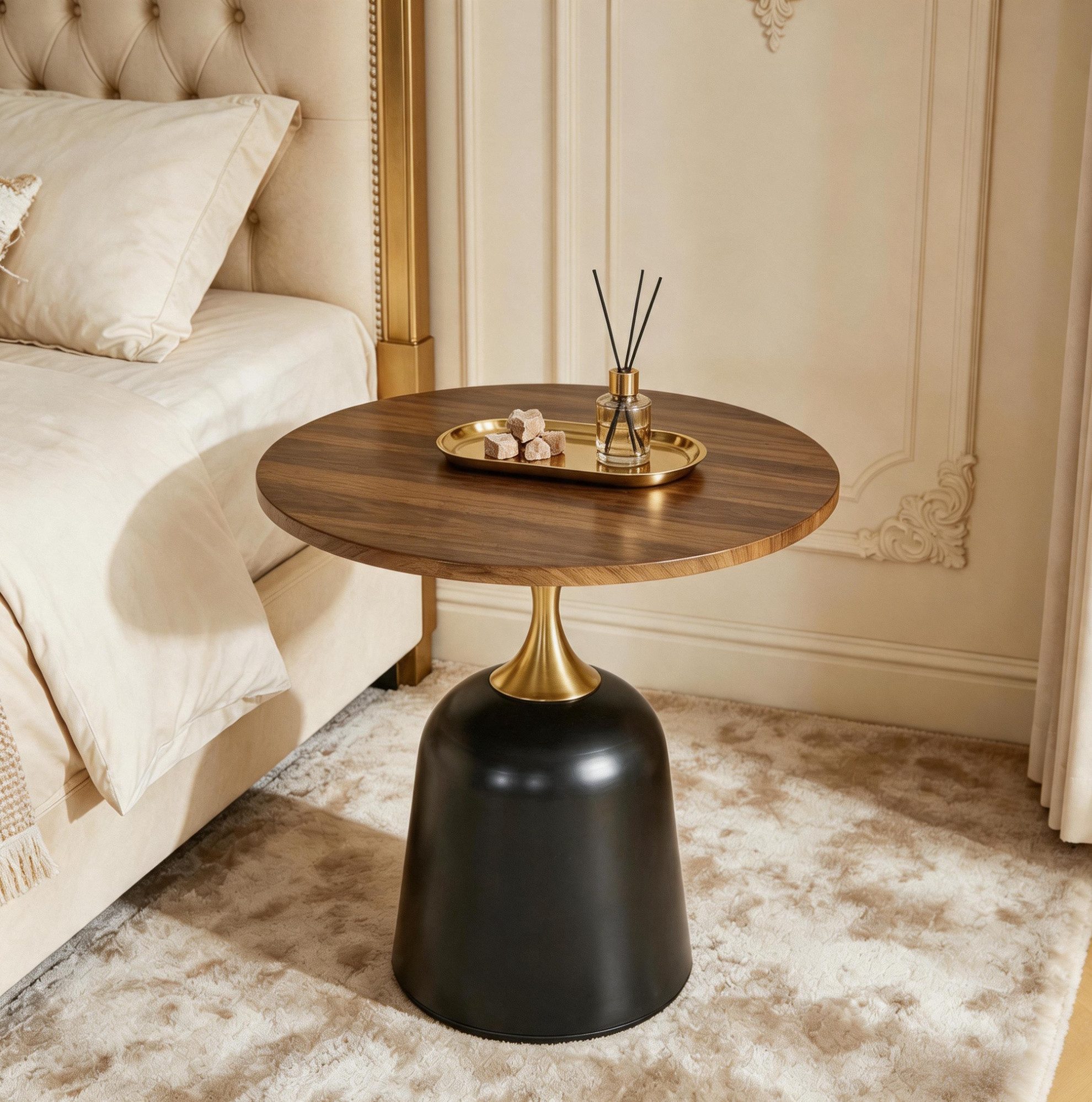 MODFU Couchtisch Beistelltisch rund mit Metallgestell, Sofatisch (1-St., Wohnzimmertisch Ø60 cm als Sofa-, Büro- und Schlafzimmer-Tisch), für moderne Räume